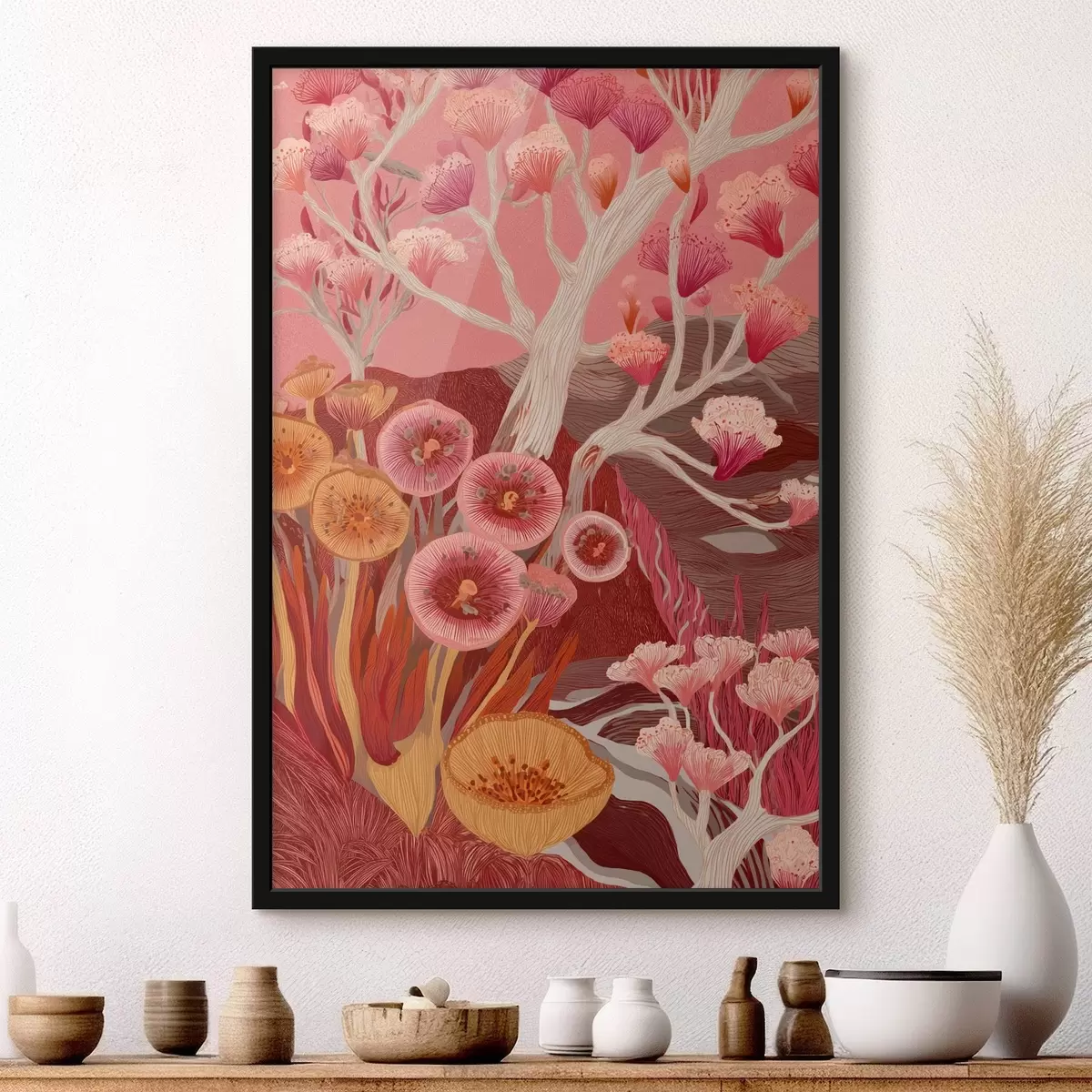Affiche Fleurs vintage, art géométrique, dessin de style acrylique f44976