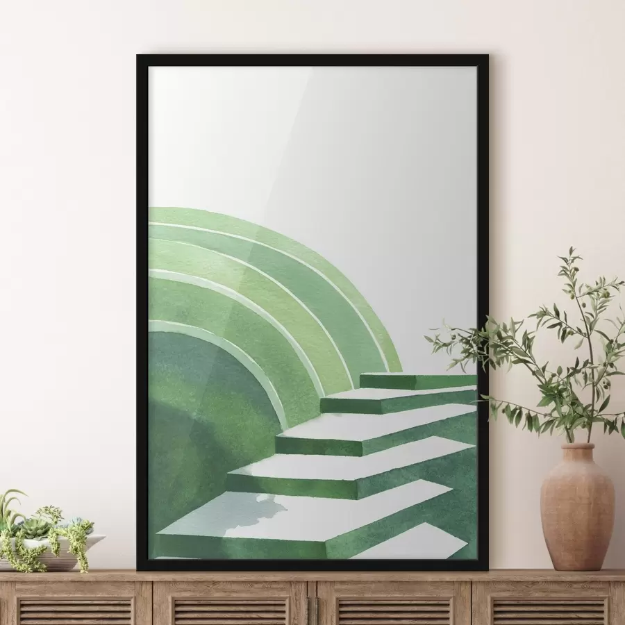 Fotobehang Geometrische abstractie in groene kleuren, aquarelstijl f44981