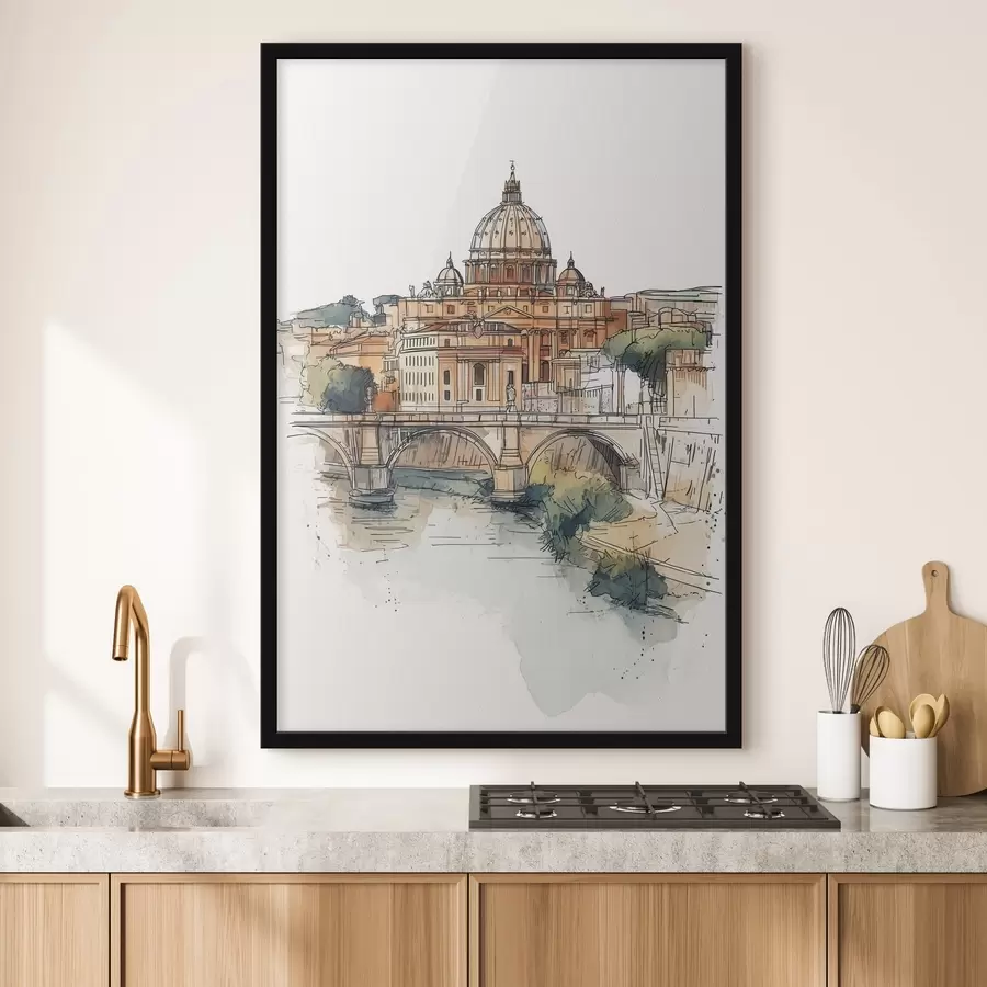 Papier peint photo Aquarelle Rome, ville, dessin, architecture f44983