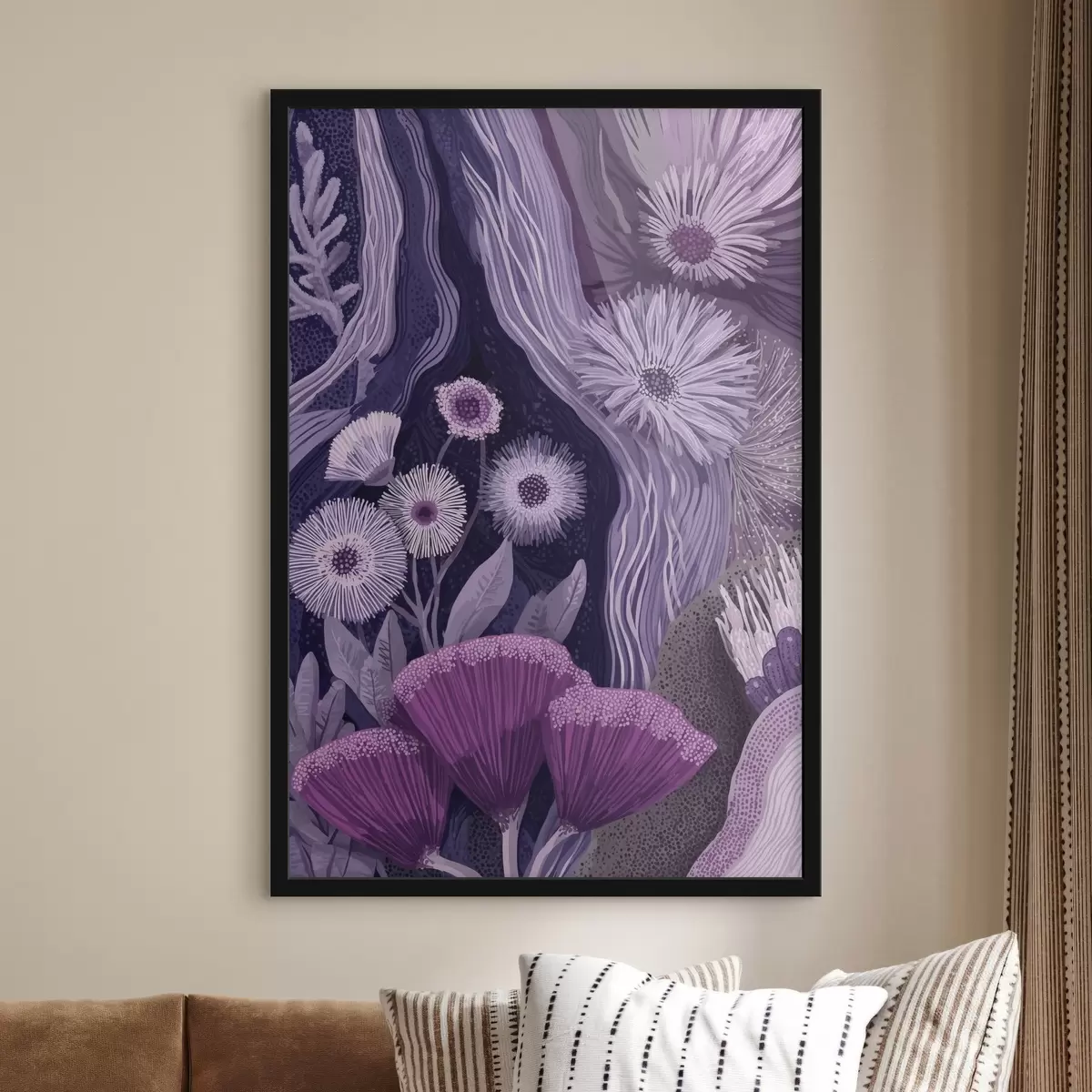 Affiche Motif floral dans des couleurs violettes, dessin détaillé f44984