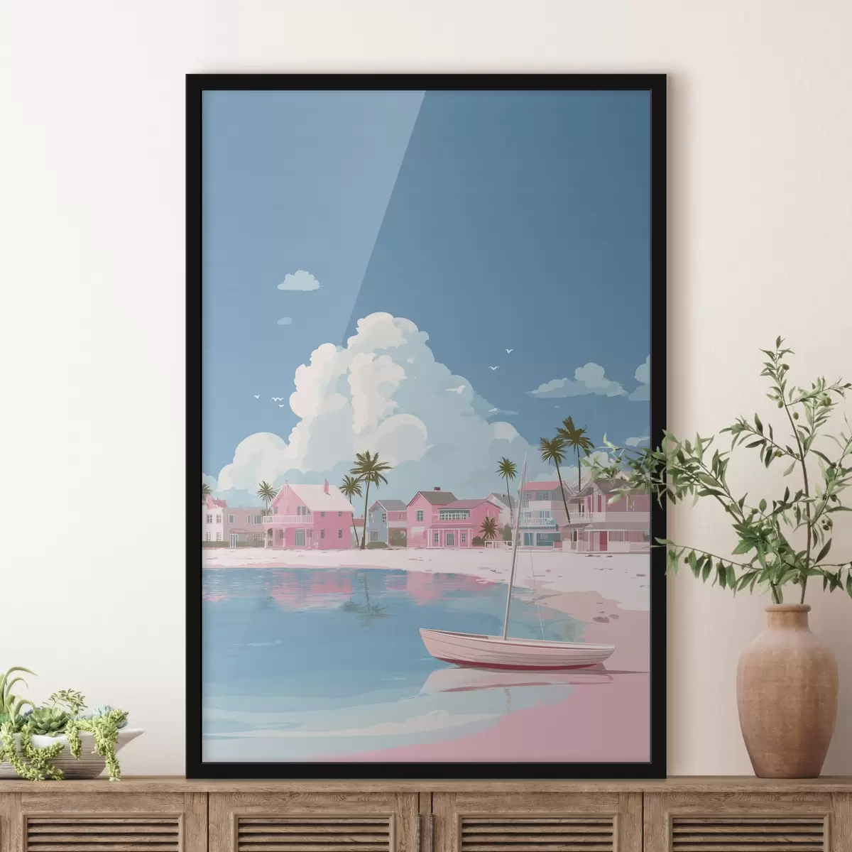 Affiche Plage d'été rose et colorée f44985