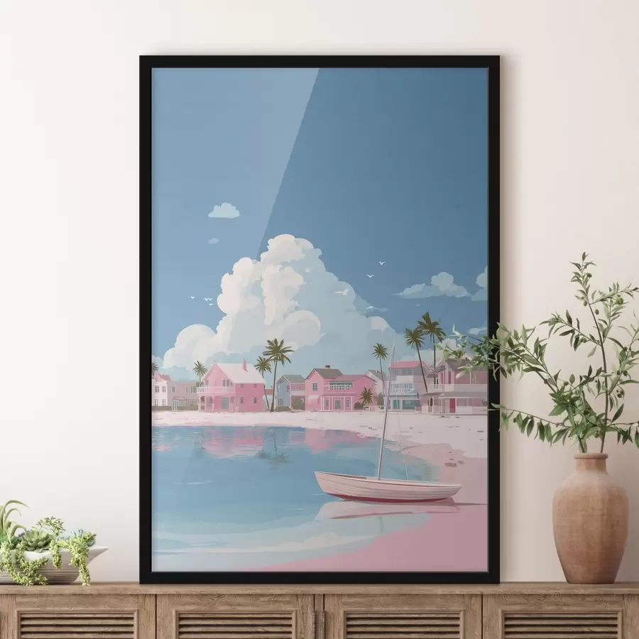 Fotobehang Kleurrijk roze zomerstrand f44985