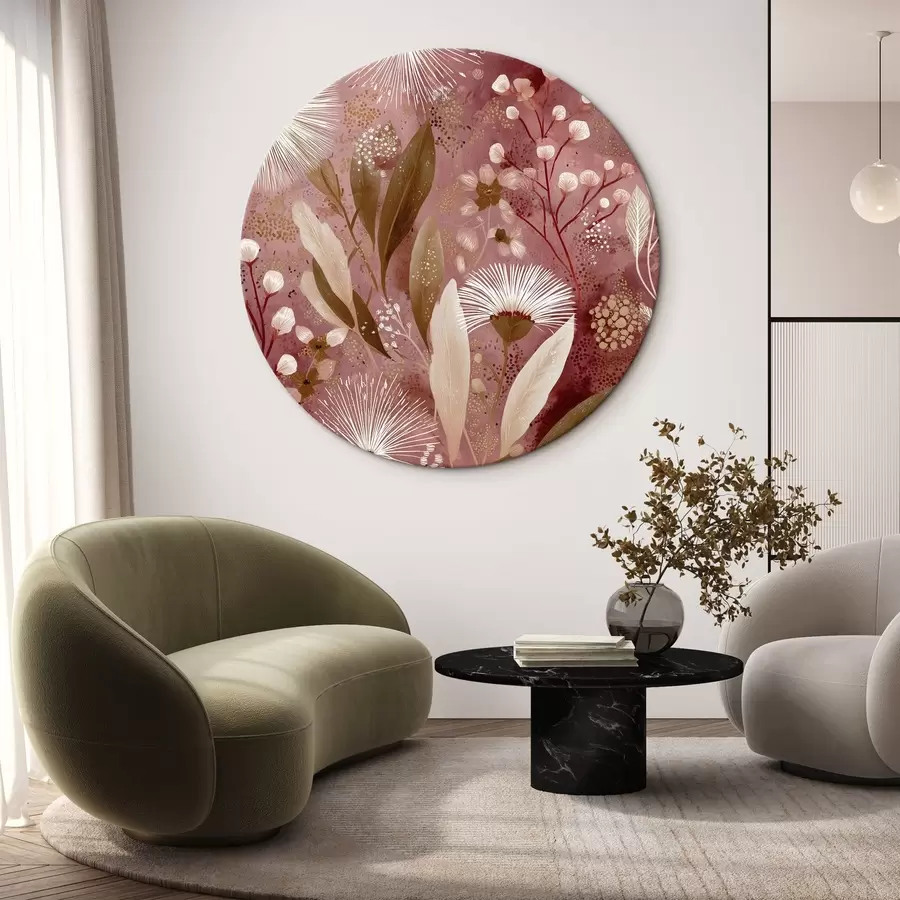  Peintures Fleurs blanches de style boho sur fond rouge, dessin détaillé r44979
