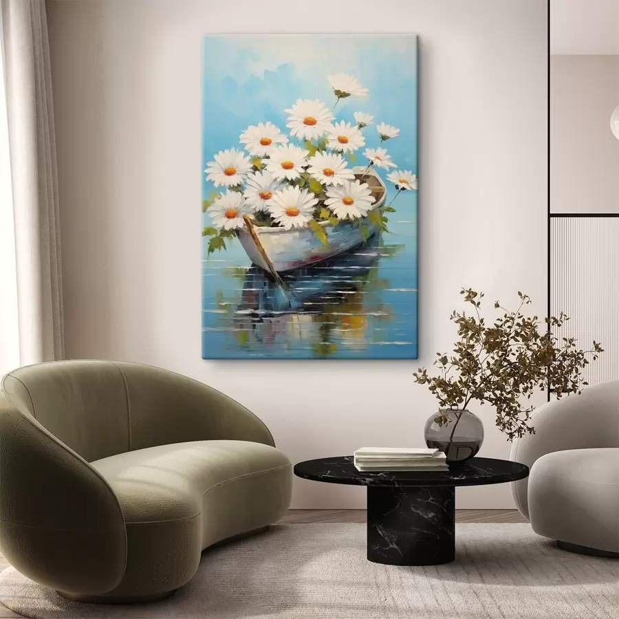  Peintures Marguerites dans un bateau sur l'eau s44987