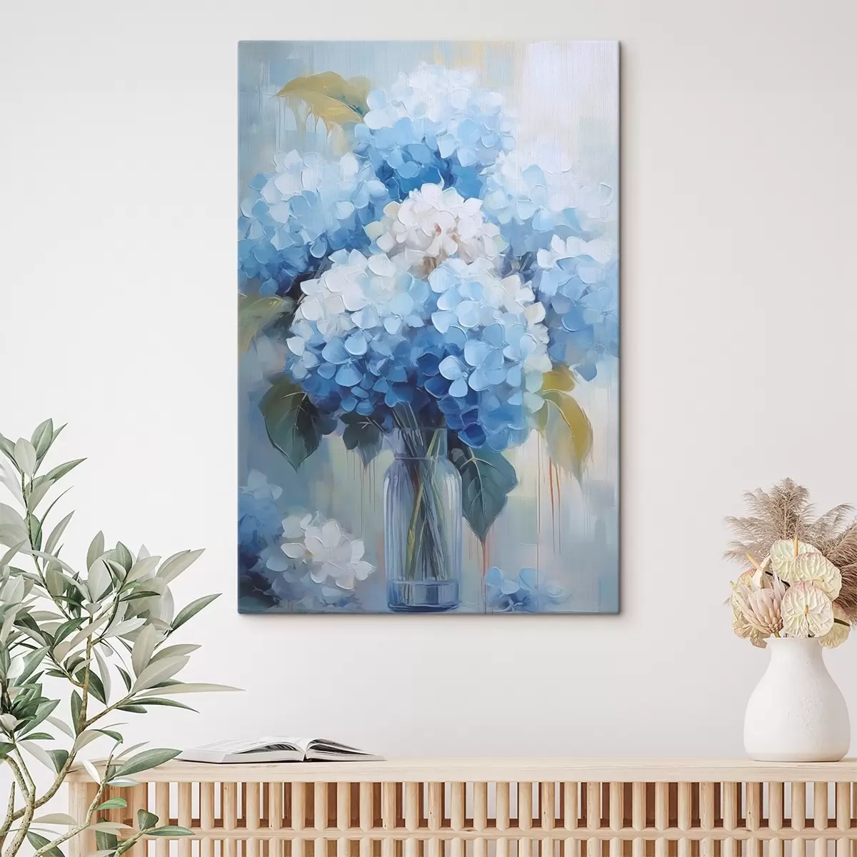  Peintures Bouquet d'hortensias bleus dans un vase en verre s44998
