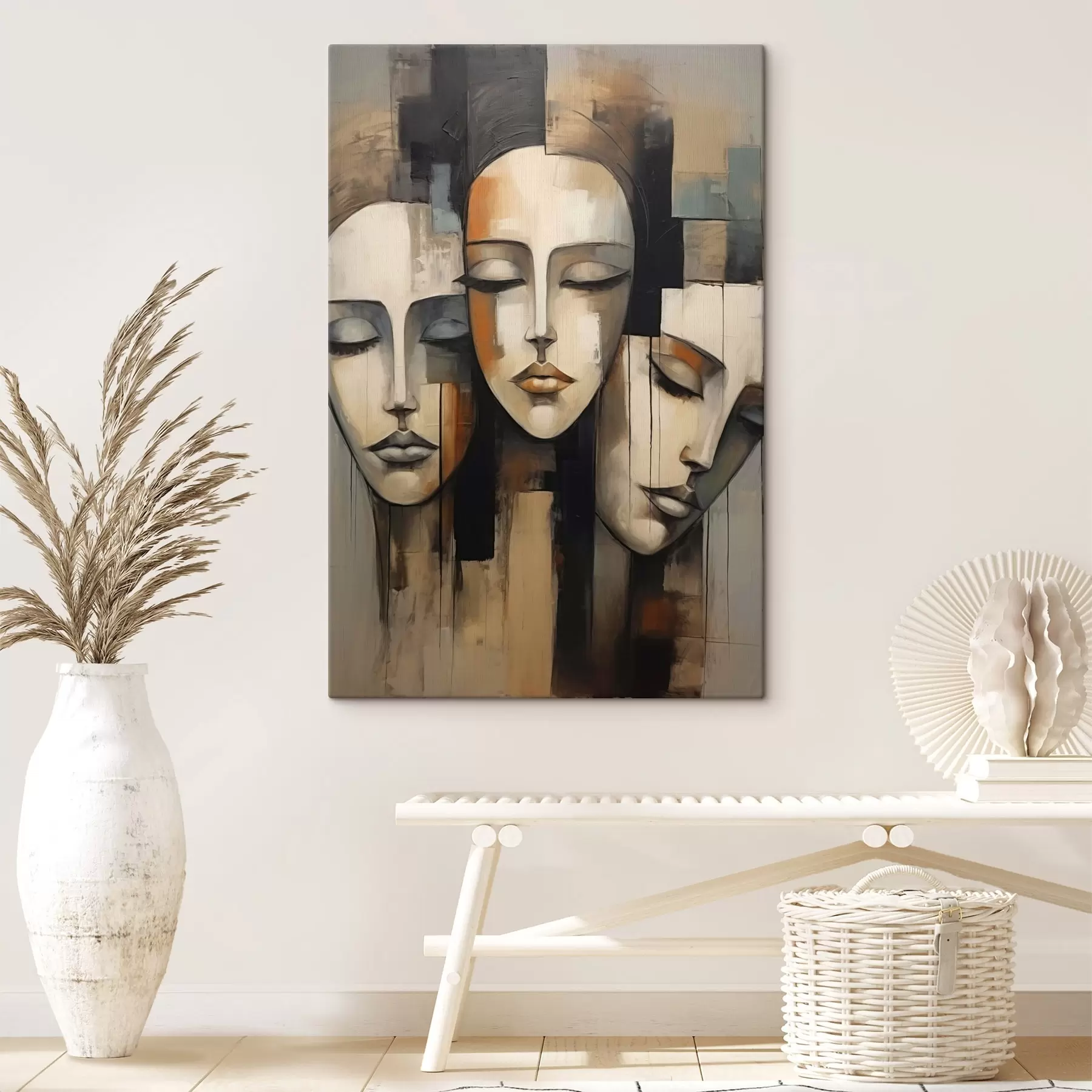  Peintures Trois visages féminins aux yeux fermés dans le style cubiste s45008