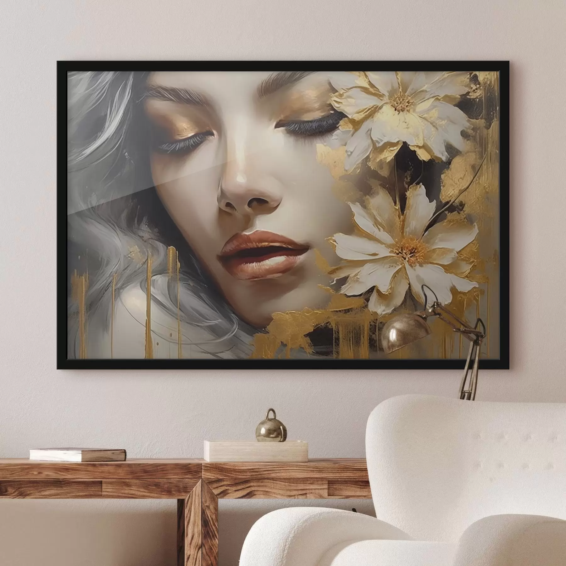 Fotobehang Vrouwenportret met bloemen f45002