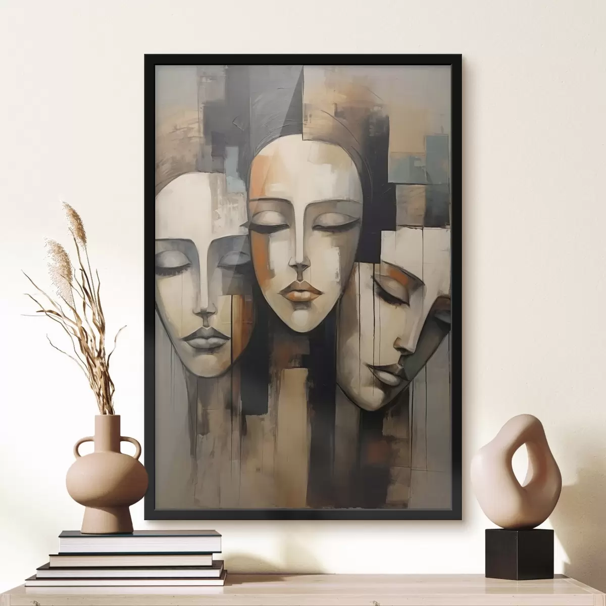 Affiche Trois visages féminins aux yeux fermés dans le style cubiste f45008