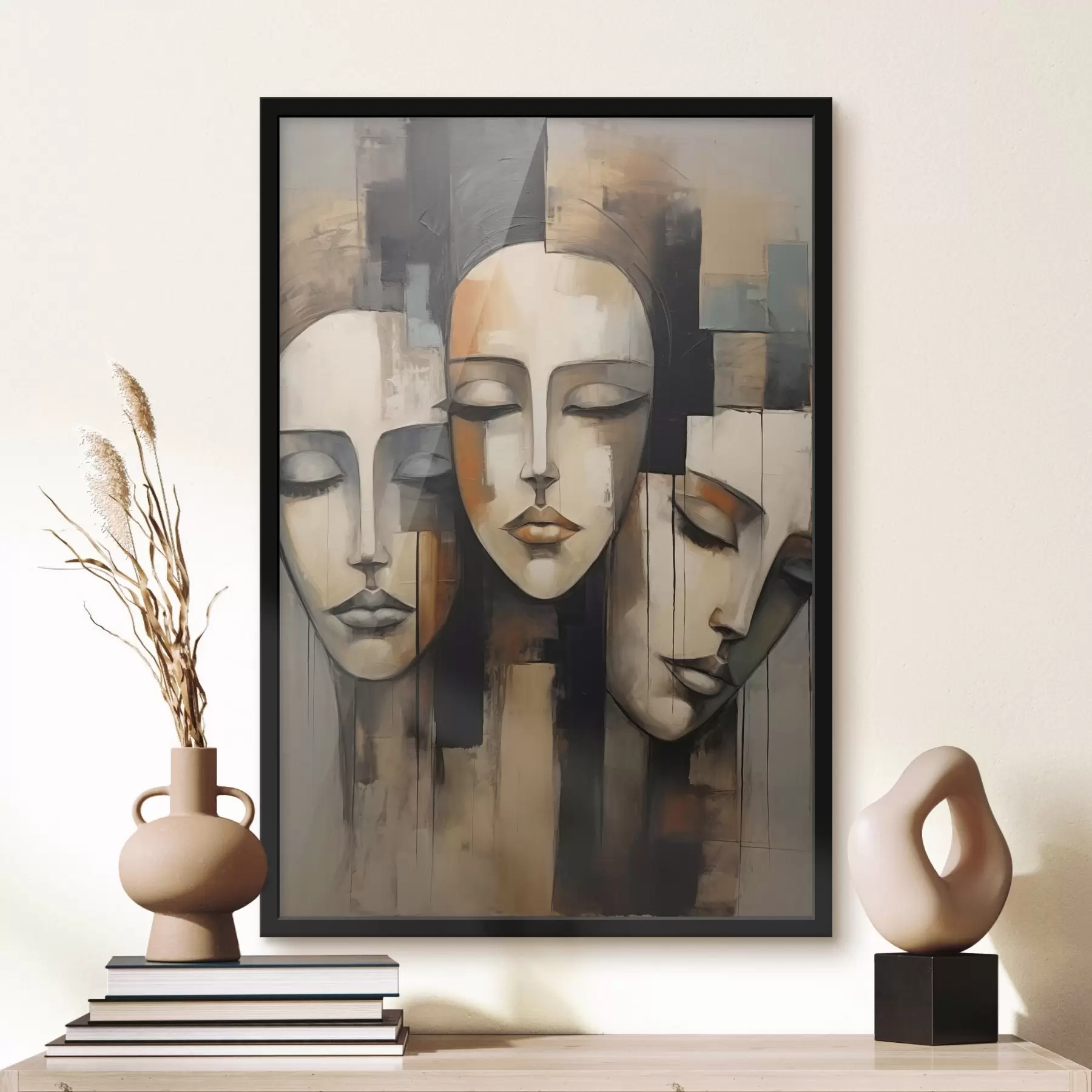 Papier peint photo Trois visages féminins aux yeux fermés dans le style cubiste f45008