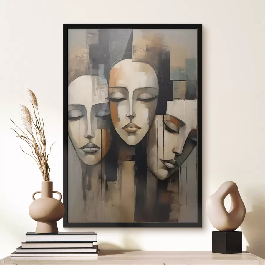 Papier peint photo Trois visages féminins aux yeux fermés dans le style cubiste f45008