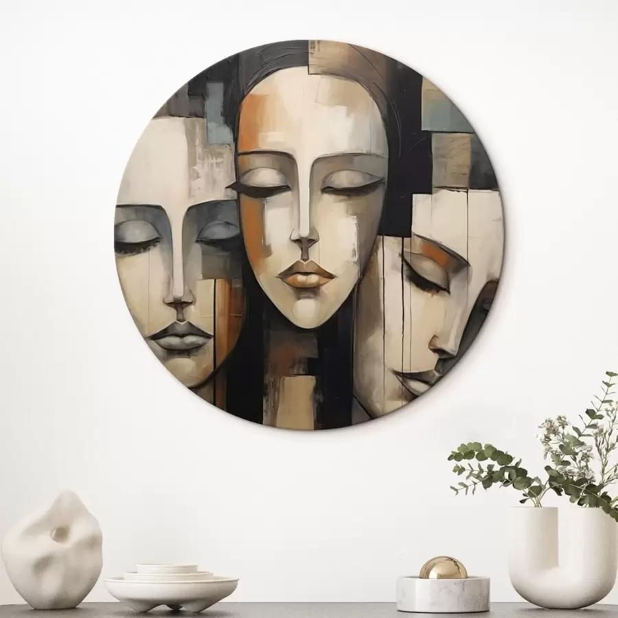  Schilderijen Drie vrouwelijke gezichten met gesloten ogen in kubistische stijl r45008