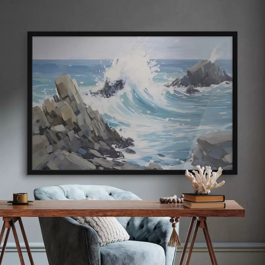 Papier peint photo Vague sur un rivage rocheux f45021