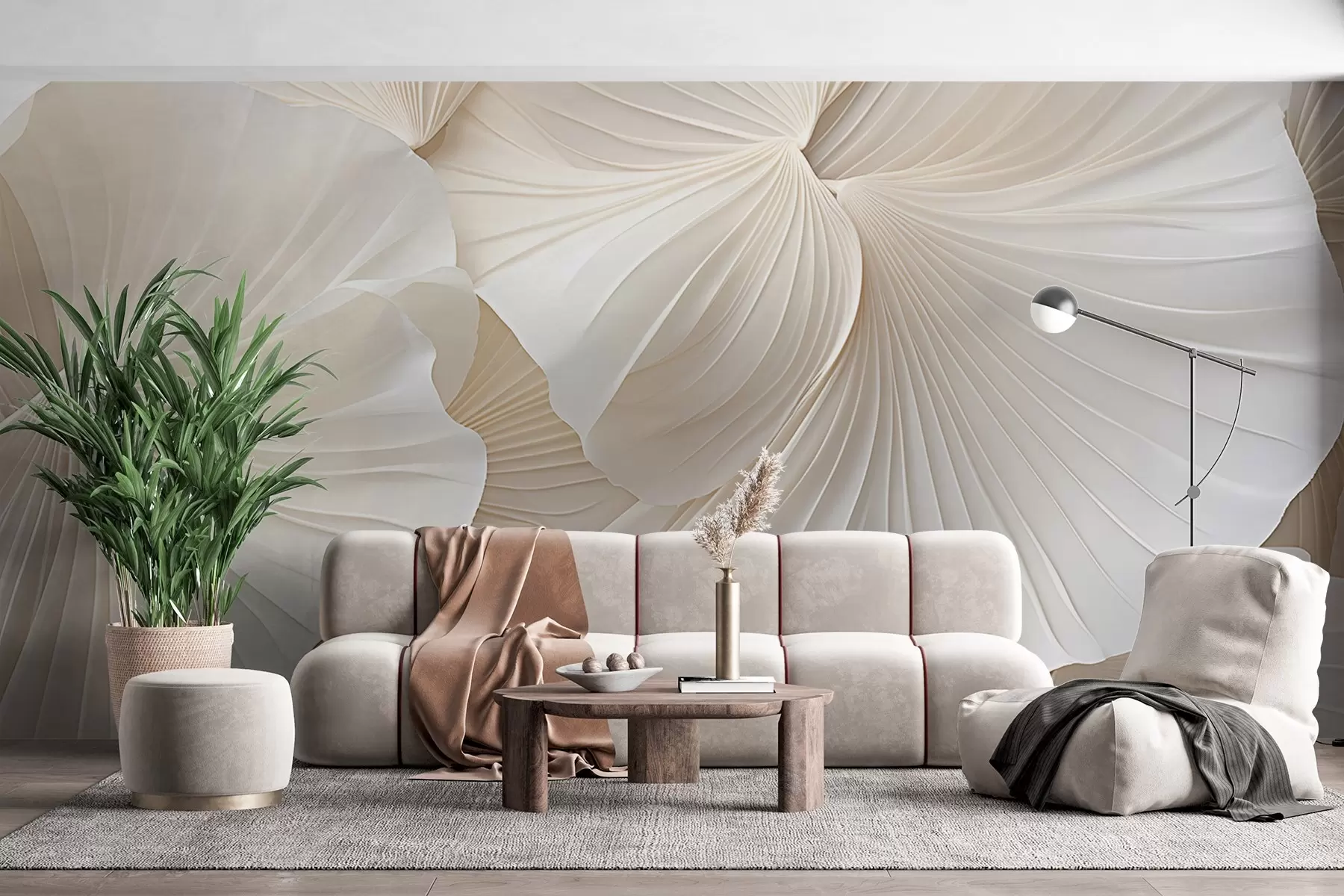 Fotobehang bloemblaadjes, bloemen, wit, crème, textuur, tederheid, decoratief w04216