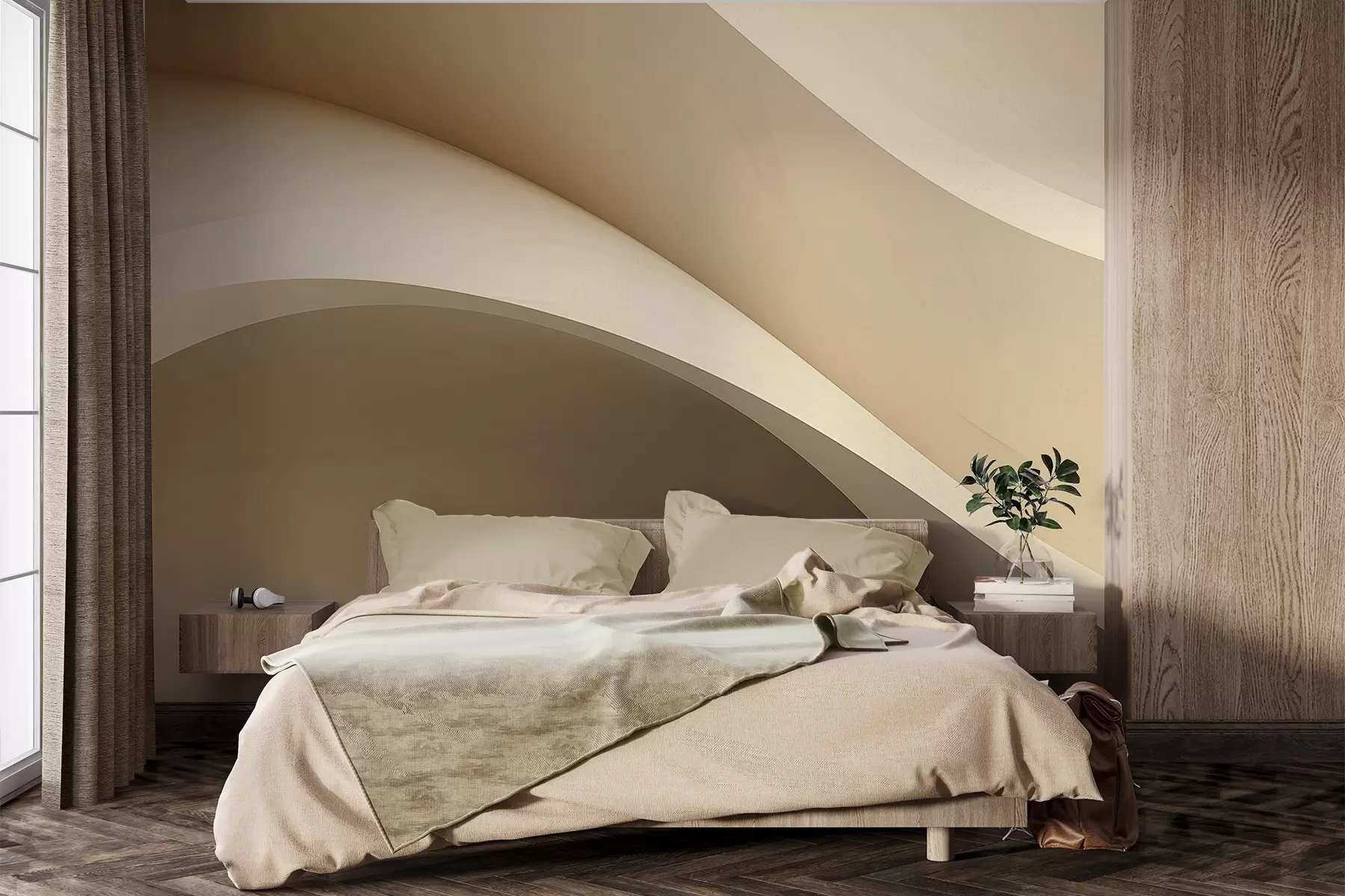 Fotobehang abstractie, golven, zachte rondingen, beige, glad, lijnen, modern w04217
