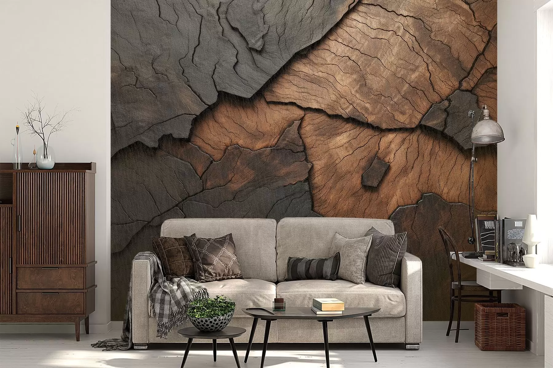 Fotobehang hout, textuur, scheuren, donker, schors, oppervlak w04237