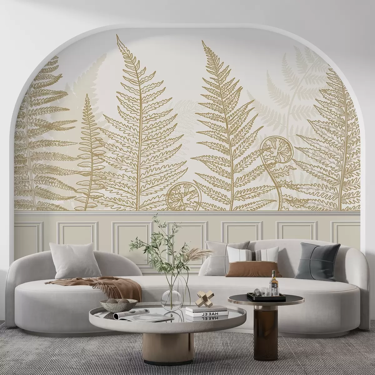 Fotobehang bladeren, planten, varen, licht, botanisch, grafisch w04239