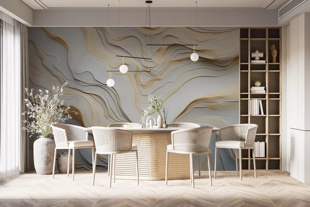 Fotobehang lagen, golven, abstractie, beige, grijs, gladheid, modern w04255
