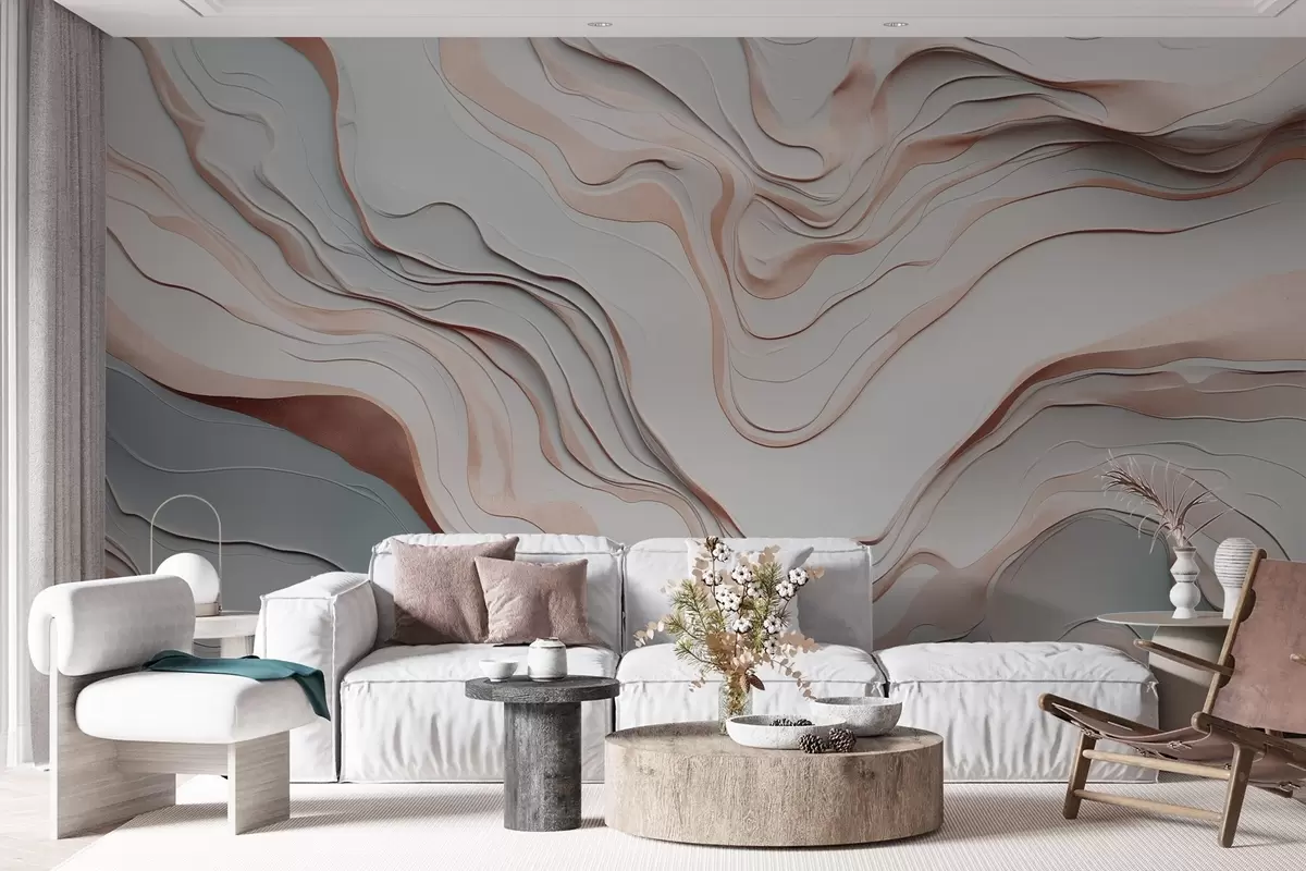 Papier peint photo couches, vagues, abstraction, rose, gris, formes douces, w04255v1