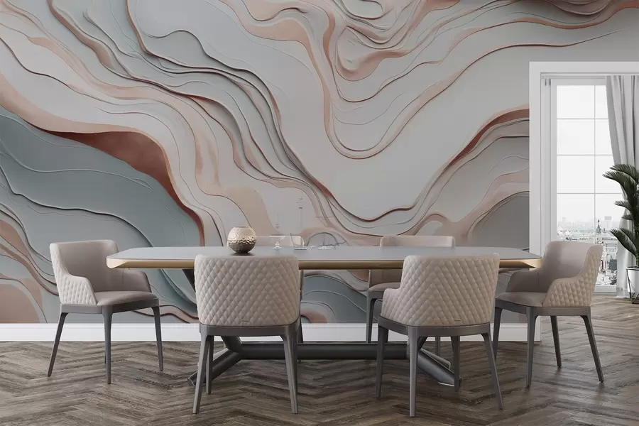 Papier peint photo couches, vagues, abstraction, rose, gris, formes douces, w04255v1