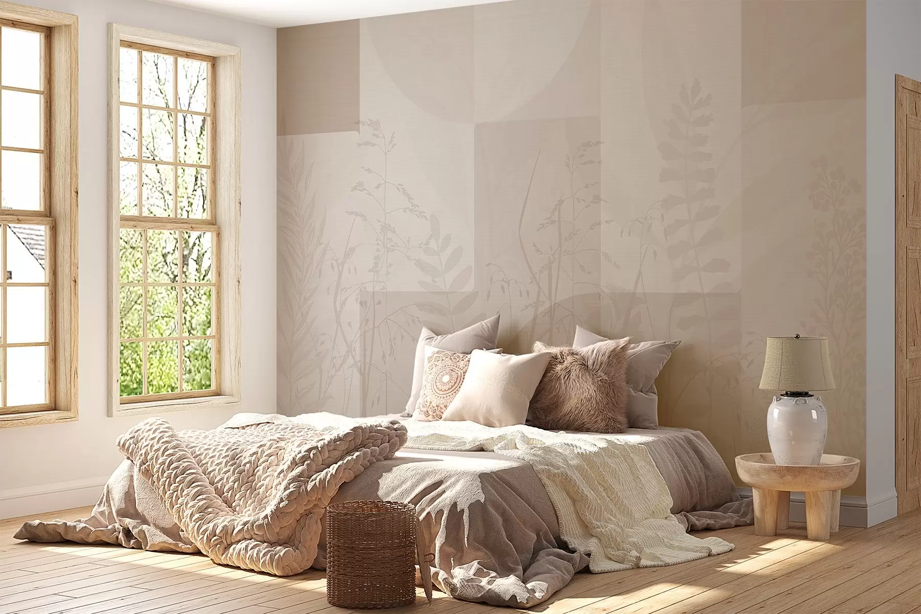 Fotobehang Abstractie met planten, geometrie w04240