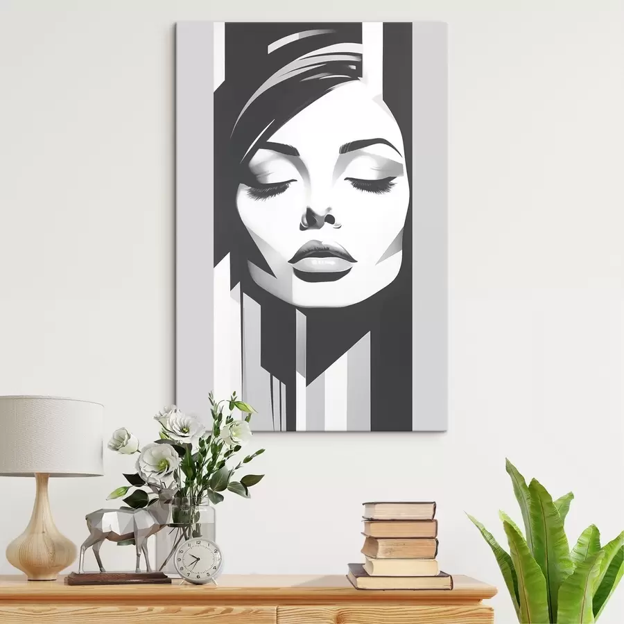  Peintures Visage noir et blanc aux yeux fermés s45075