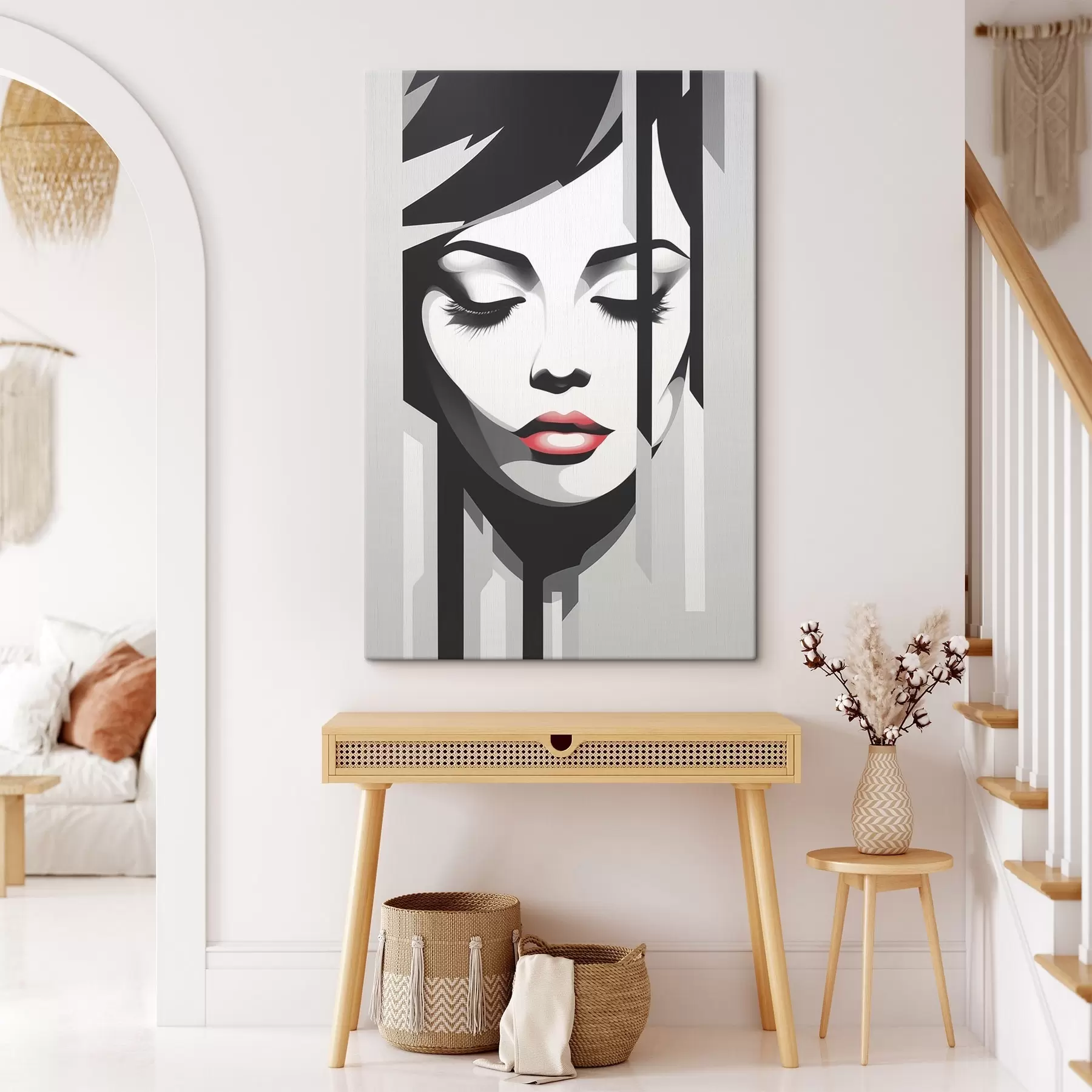  Peintures Visage noir et blanc aux yeux fermés s45076