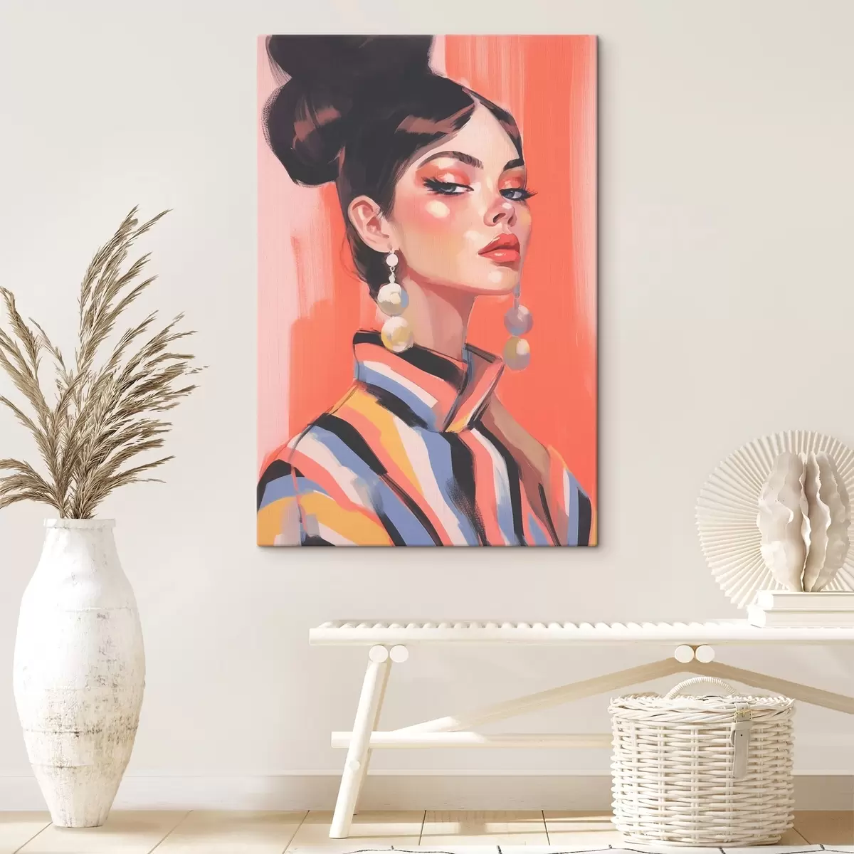  Schilderijen Portret van vrouw in gestreept shirt s45079