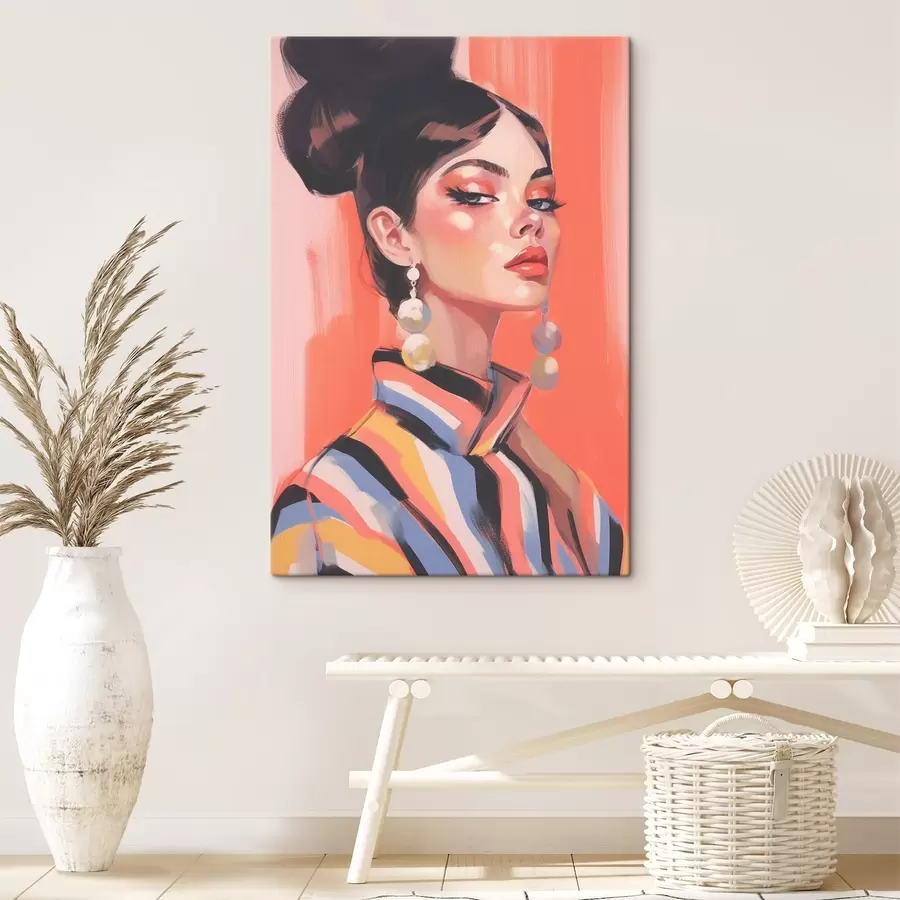  Peintures Portrait d'une femme en chemise rayée s45079