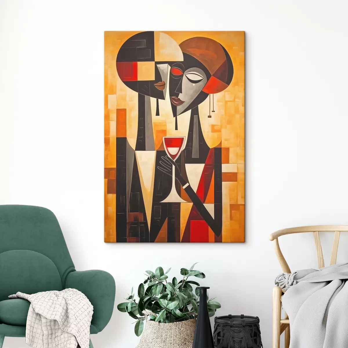  Schilderijen Twee met kubistisch glas s45085