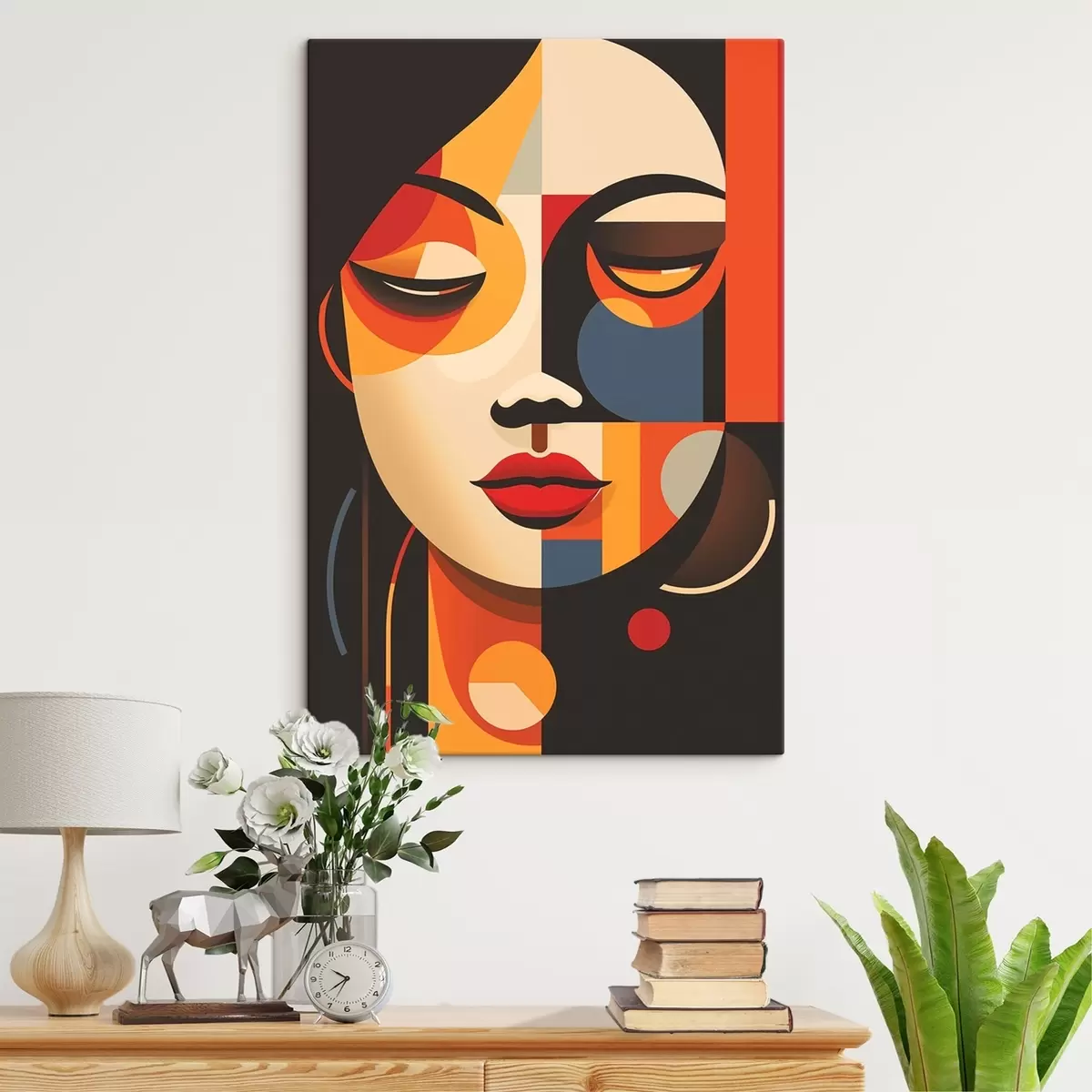  Peintures Visage féminin géométrique dans des couleurs chaudes s45087