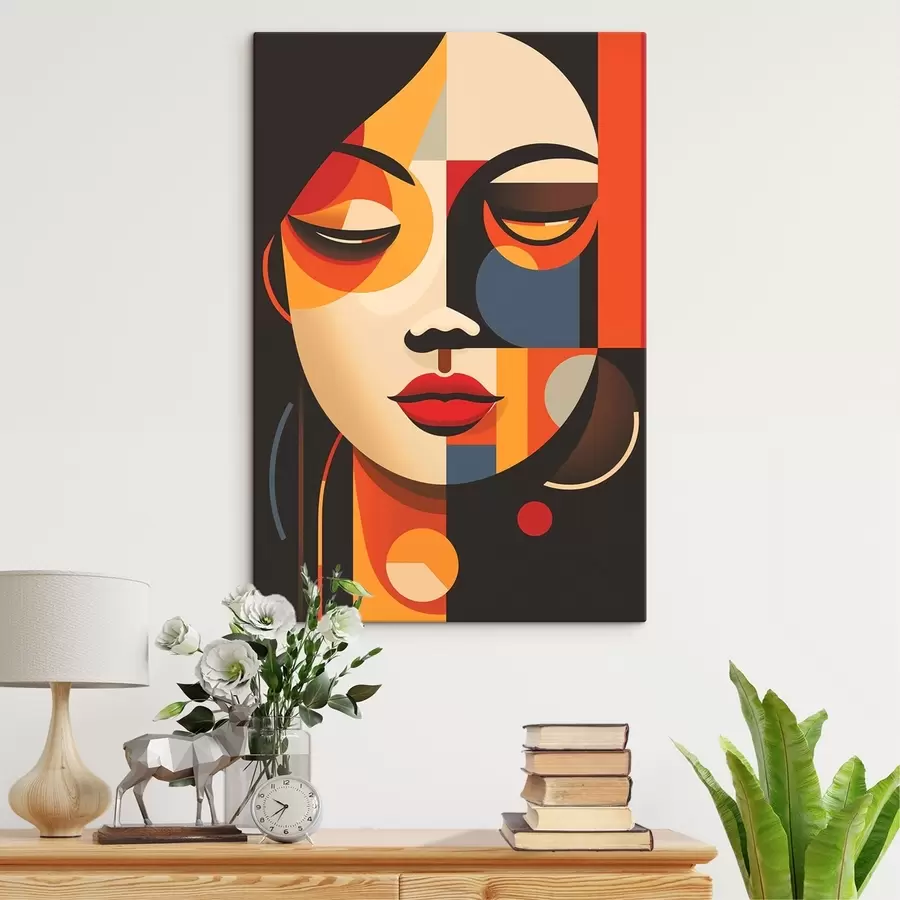  Peintures Visage féminin géométrique dans des couleurs chaudes s45087