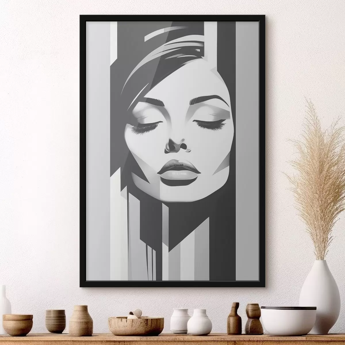 Poster Zwart-wit gezicht met gesloten ogen f45075