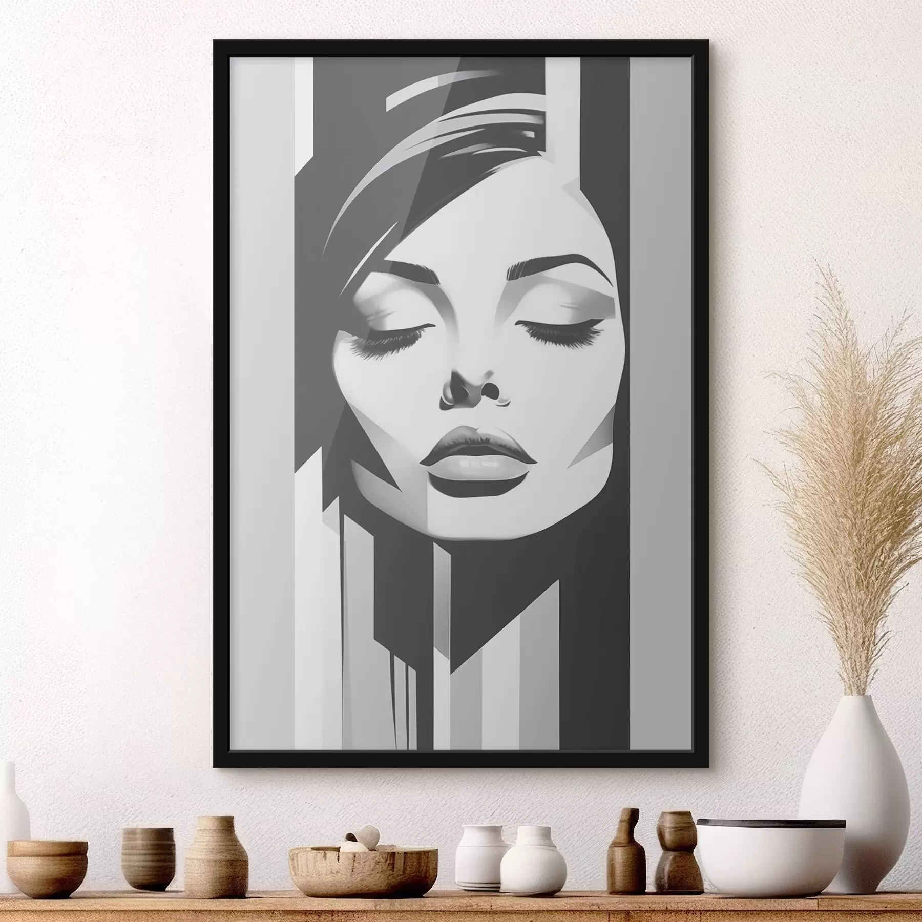 Fotobehang Zwart-wit gezicht met gesloten ogen f45075