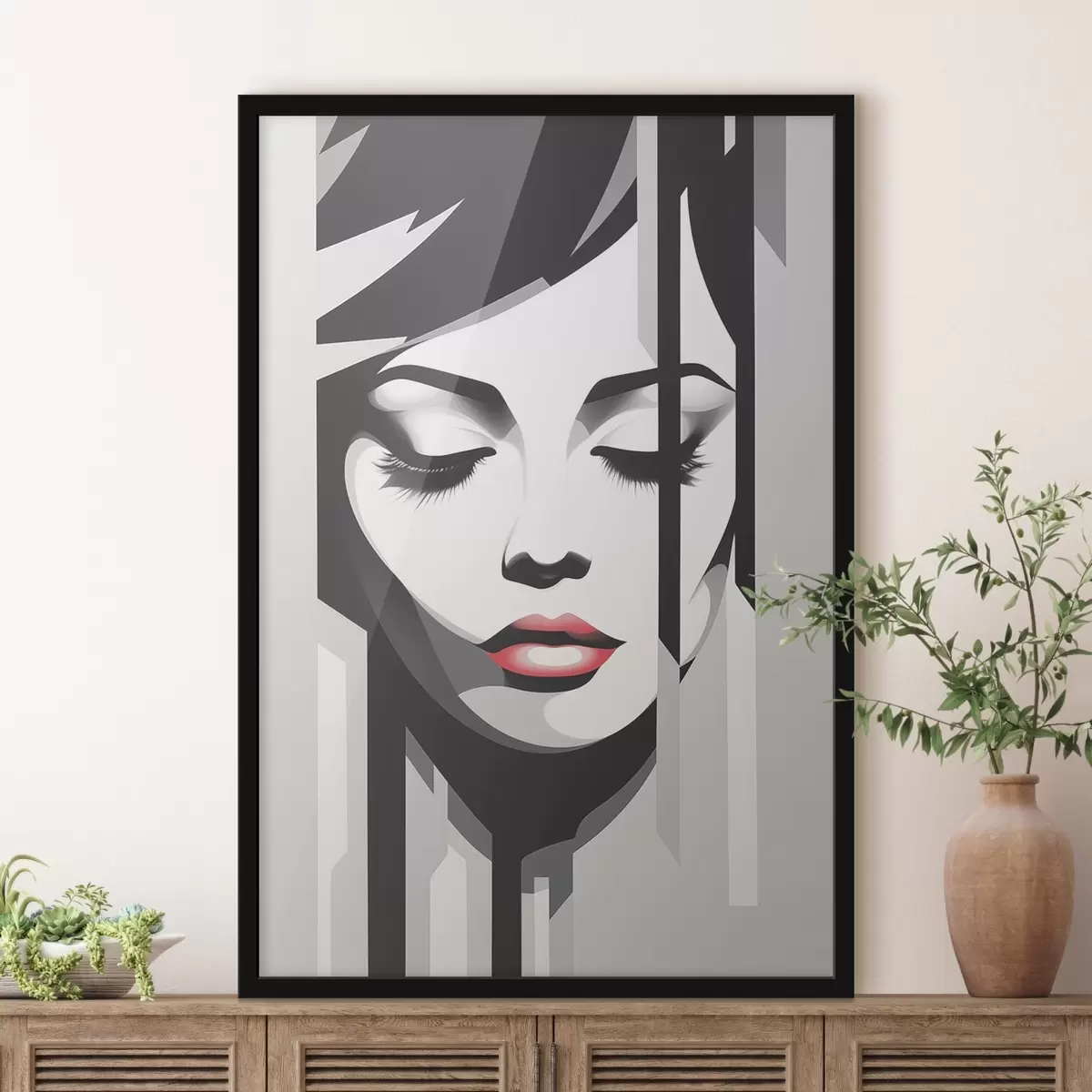 Affiche Visage noir et blanc aux yeux fermés f45076