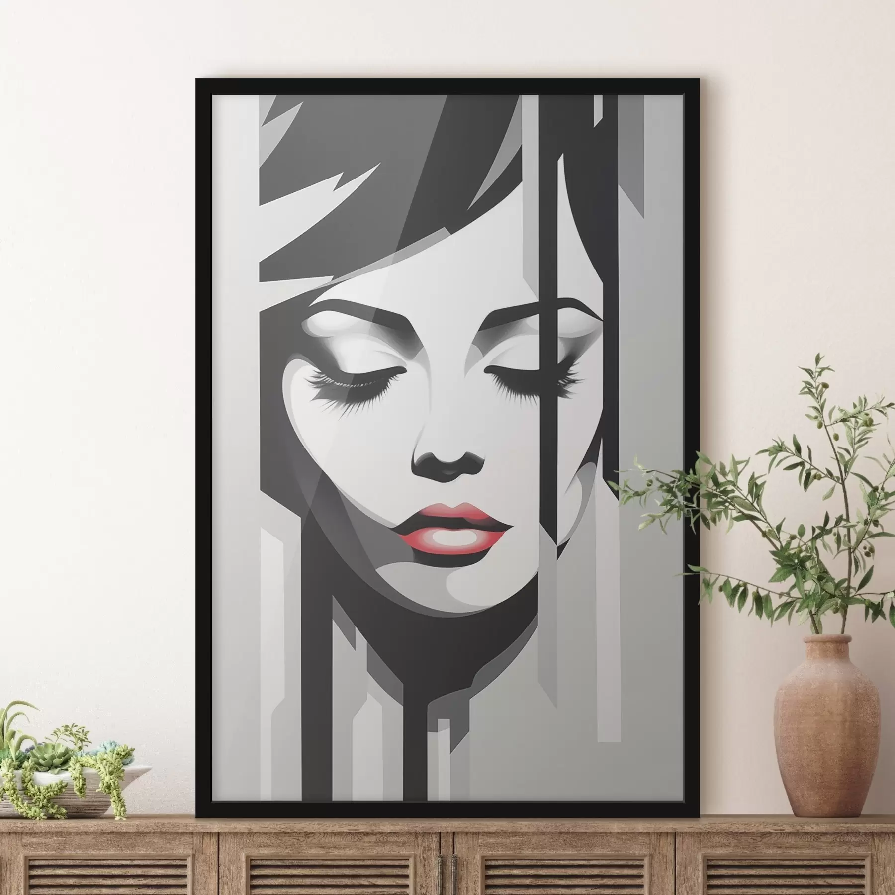 Papier peint photo Visage noir et blanc aux yeux fermés f45076