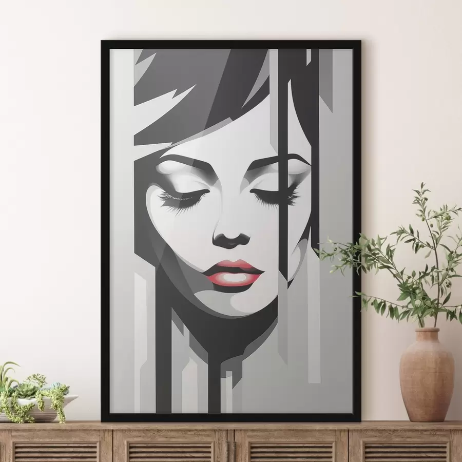 Fotobehang Zwart-wit gezicht met gesloten ogen f45076