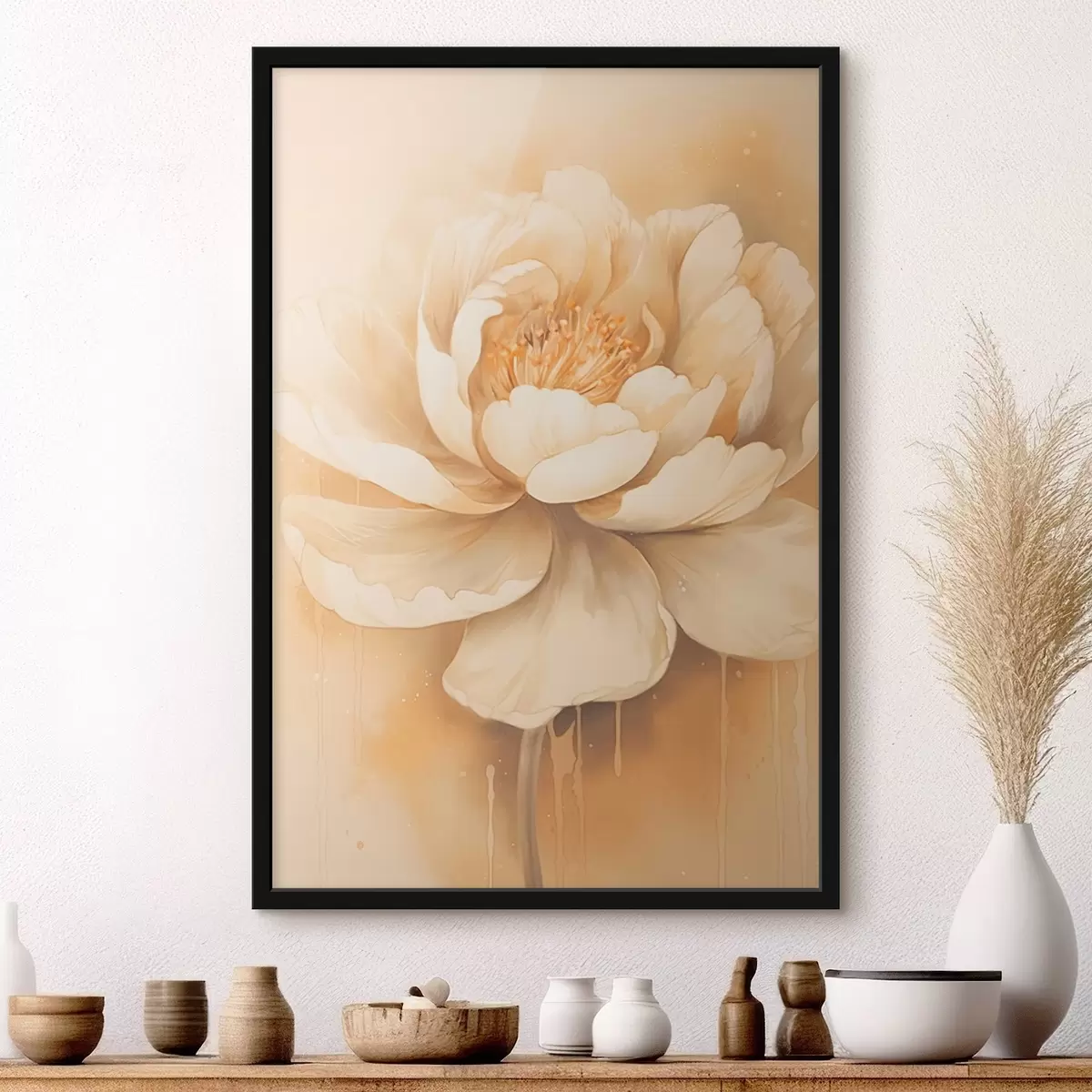 Poster Grote beige bloem f45081