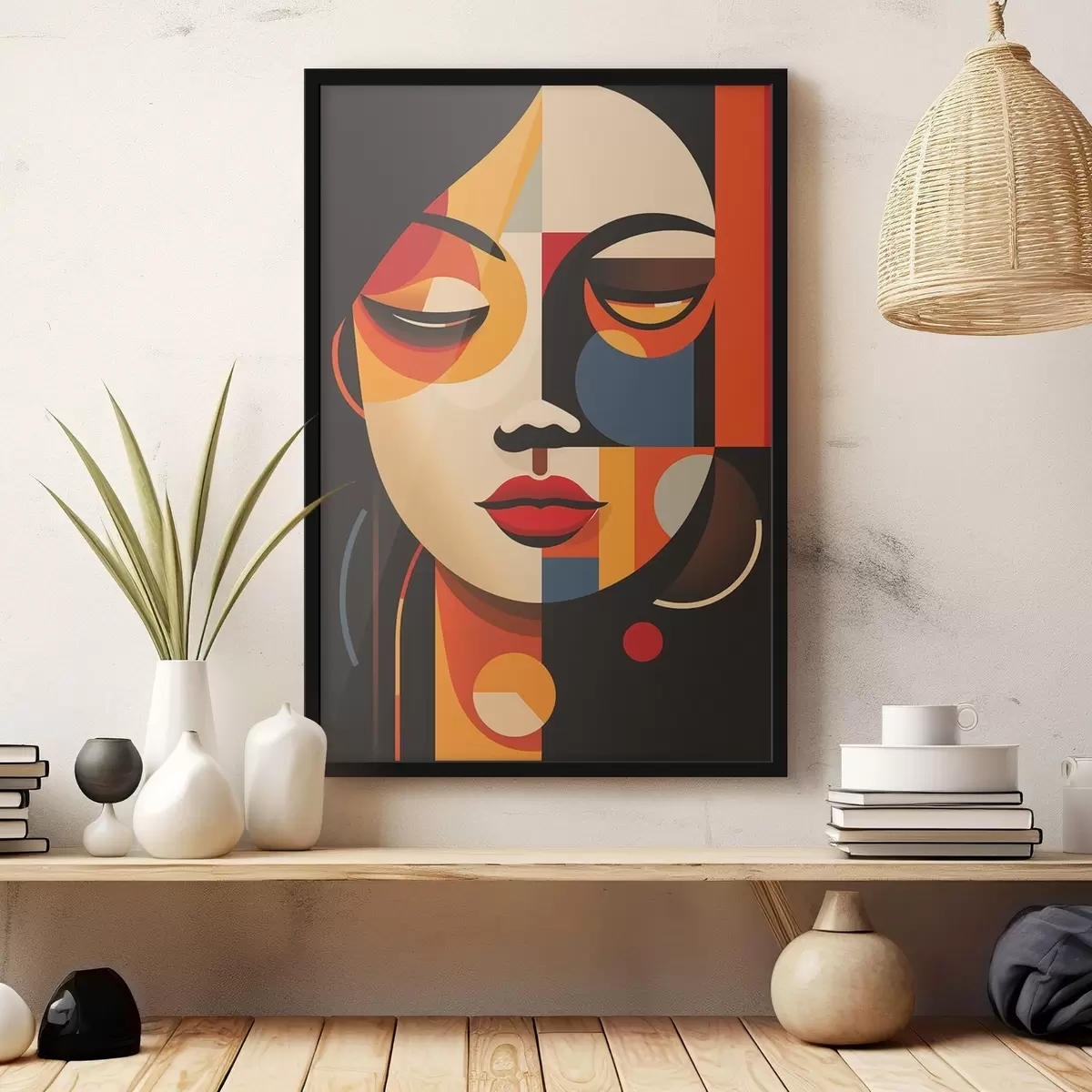 Affiche Visage féminin géométrique dans des couleurs chaudes f45087