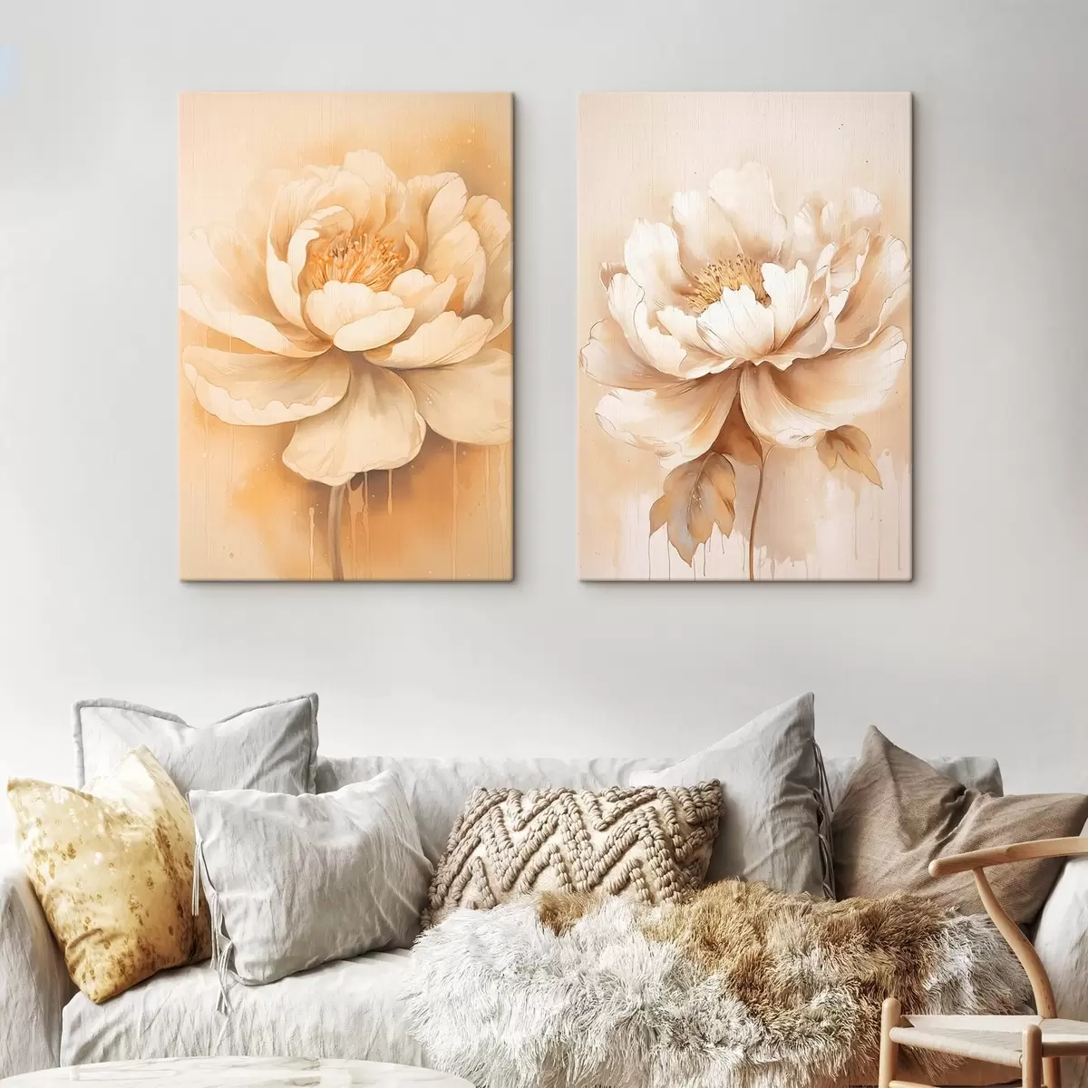  Schilderijen Beige bloemen m00499