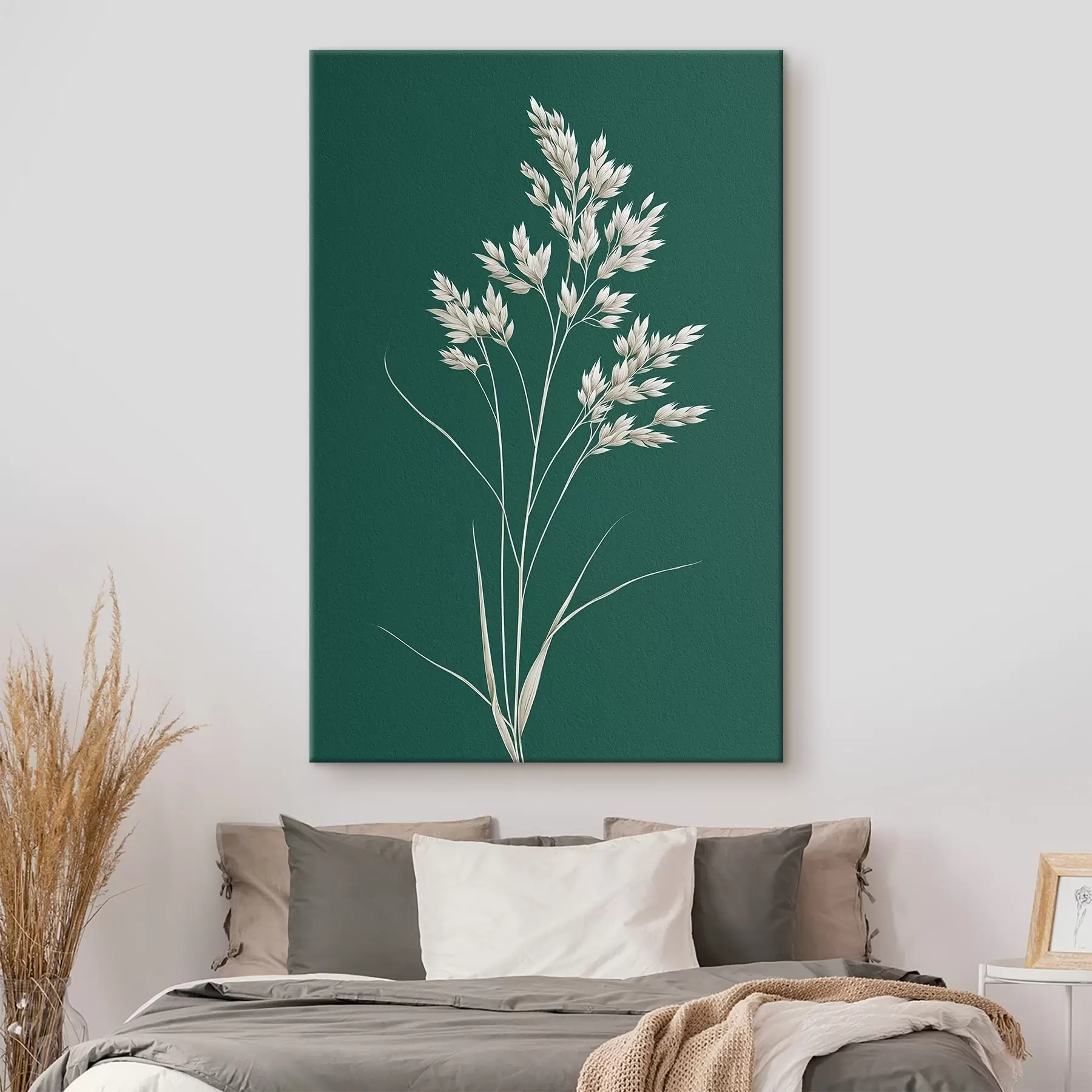  Schilderijen botanisch, minimaal, gras, stengel, groene achtergrond, natuurlijk, plant, plat s45091