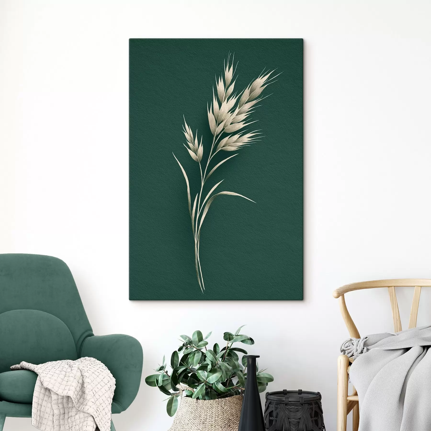  Schilderijen tere tak, bloem, groen, kalm, zacht contrast, behang, wild s45094
