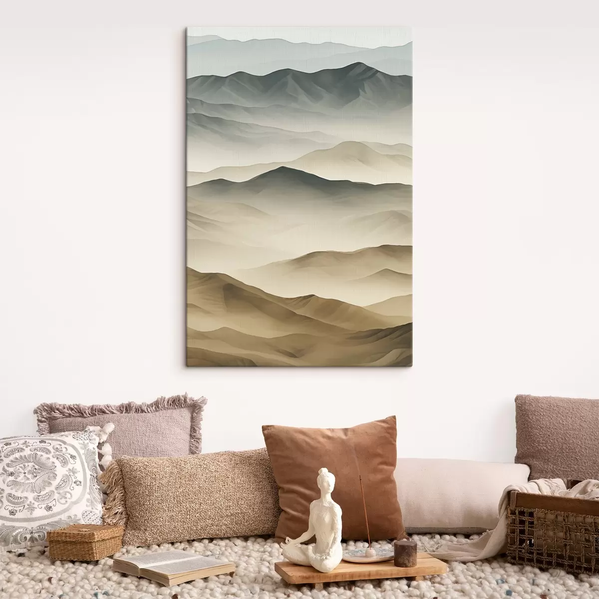  Peintures montagnes, couches, brume, dégradé doux, naturel, beige, abstrait, paysage s45095