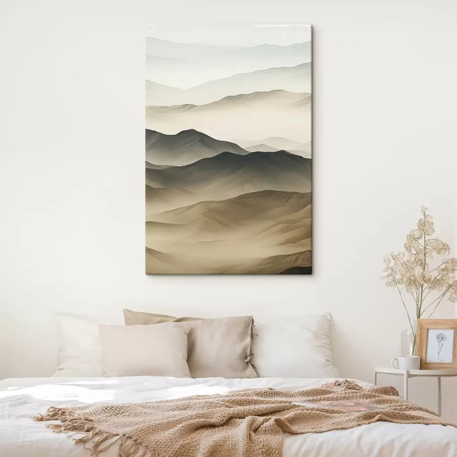  Schilderijen woestijnheuvels, gladde vormen, vervaagd, organische textuur, kalm, minimaal, terrein s45097