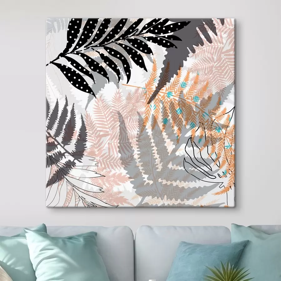  Peintures feuilles tropicales, graphique, texture, beige et noir, silhouette, contemporain, plante s45103