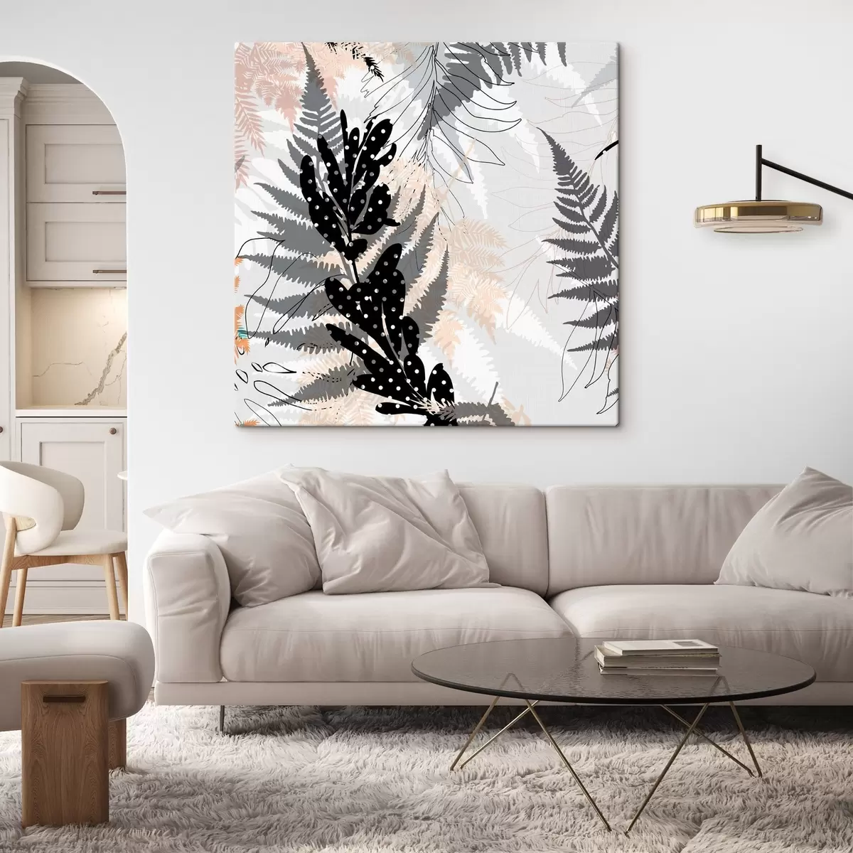  Schilderijen natuurprint, decoratief gebladerte, jungle mix, varenvormen, neutraal palet, bladkunst s45104