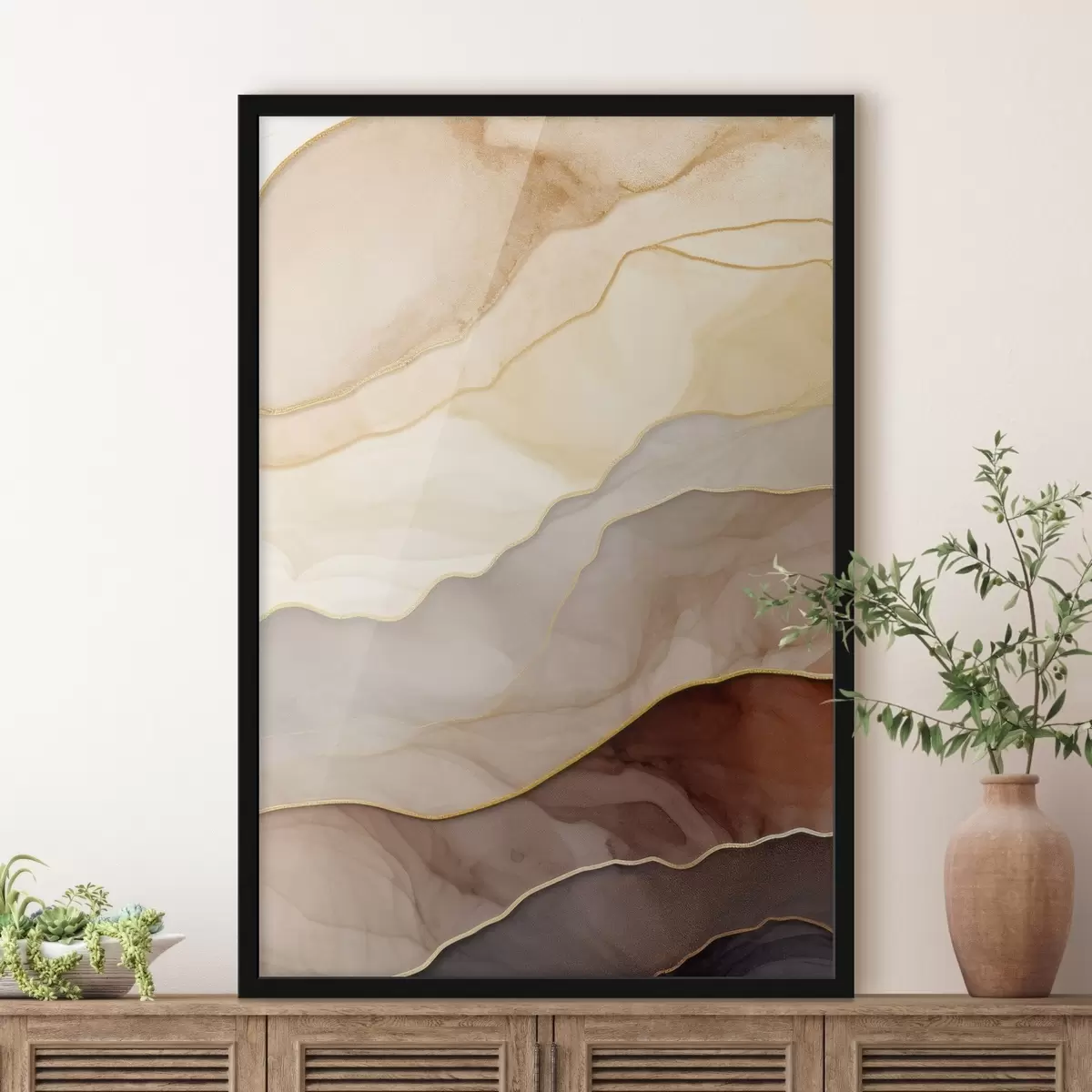 Poster golven, crème, doorschijnend, plooien, organisch, glad, kalm, textiel, luchtig f45089