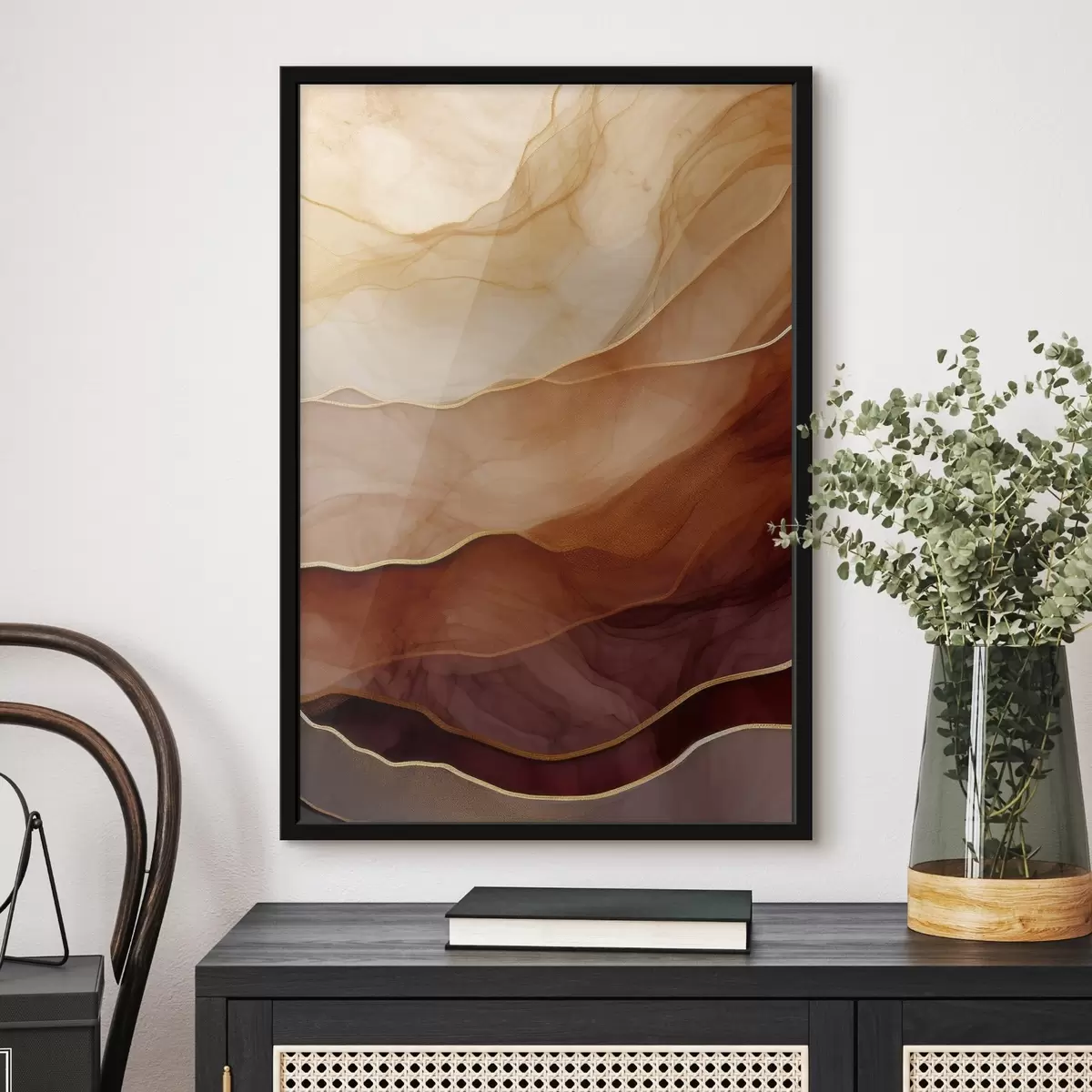 Affiche fluide, sable, couches, minimal, lignes douces, tons chauds, naturel, mouvement f45090