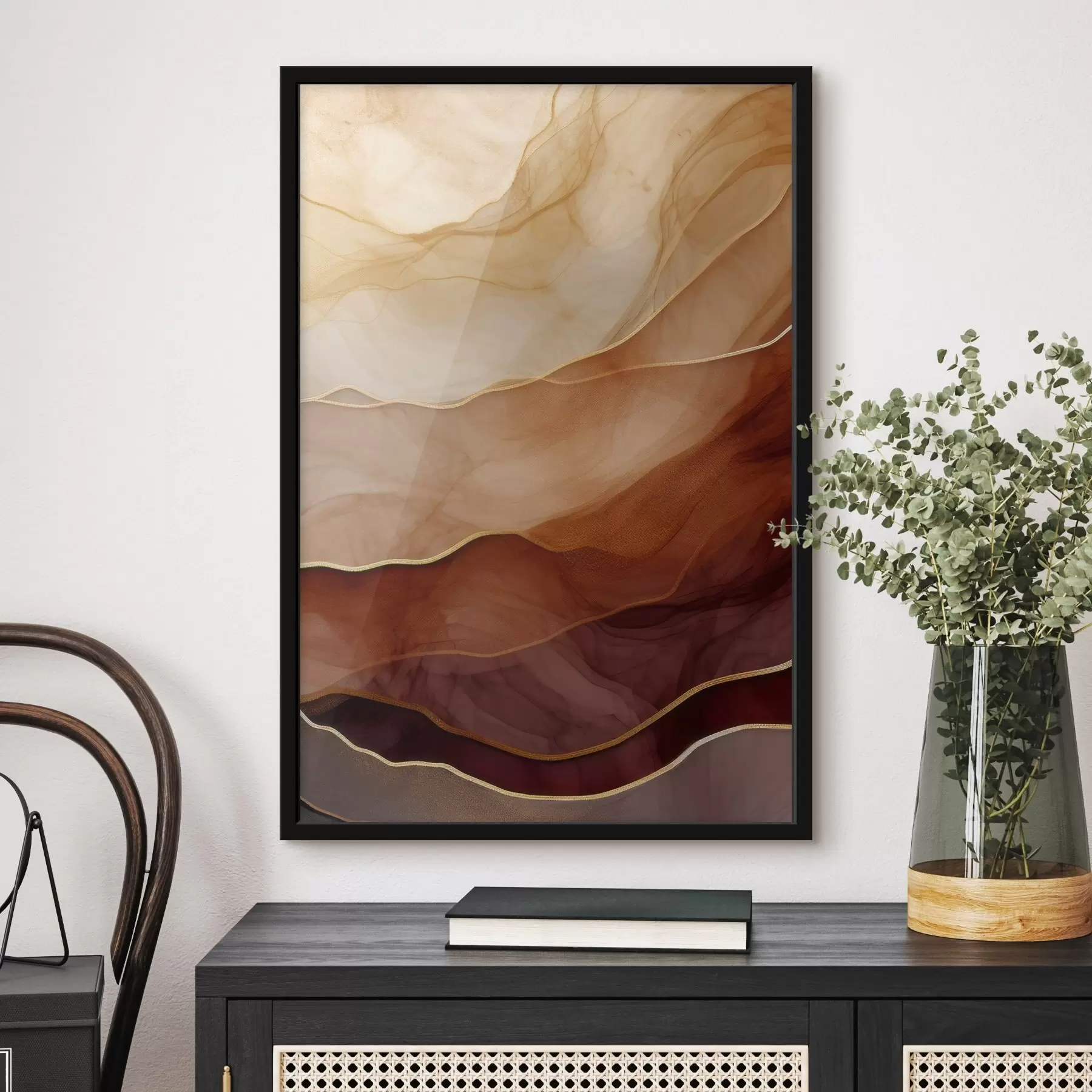 Papier peint photo fluide, sable, couches, minimal, lignes douces, tons chauds, naturel, mouvement f45090