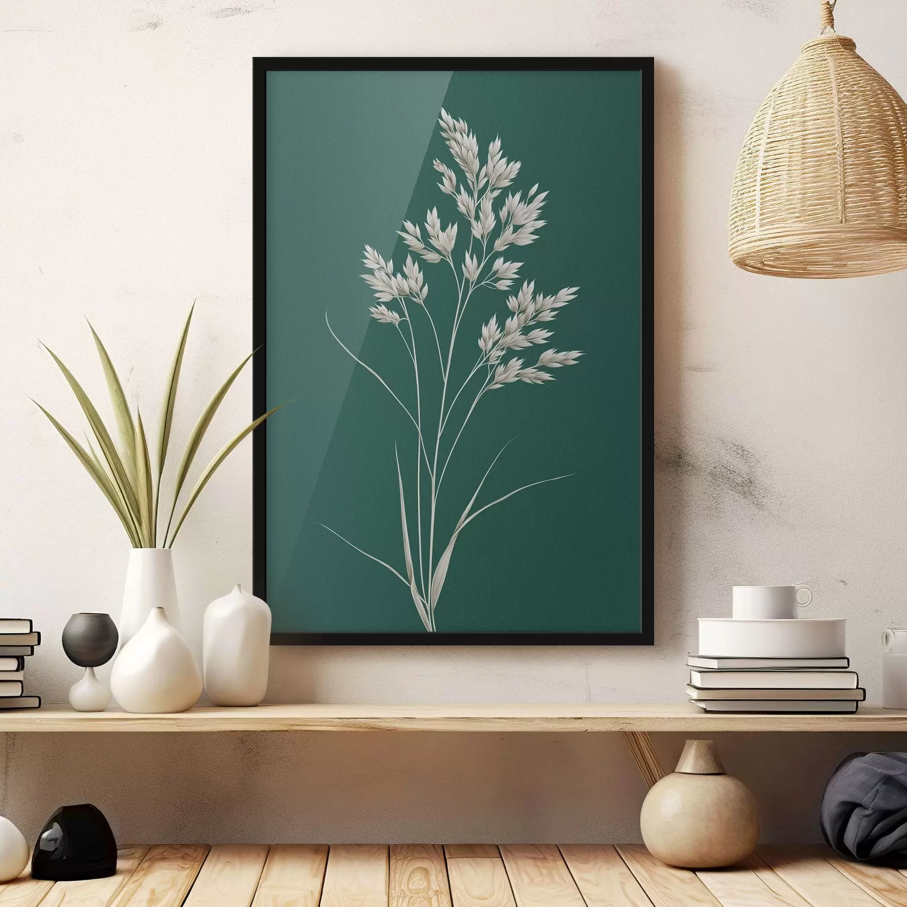 Fotobehang botanisch, minimaal, gras, stengel, groene achtergrond, natuurlijk, plant, plat f45091