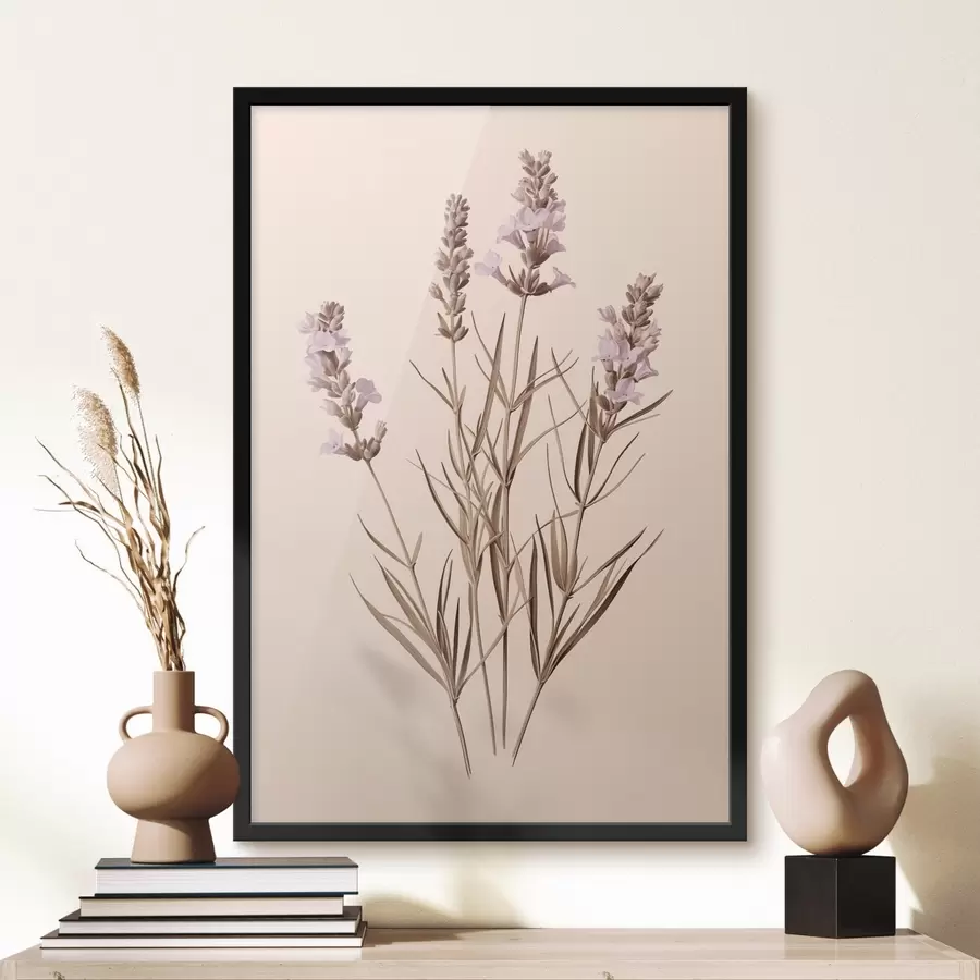 Fotobehang lavendel, botanisch, beige achtergrond, zacht paars, bladeren, bloemig, natuurlijk, stengel f45100